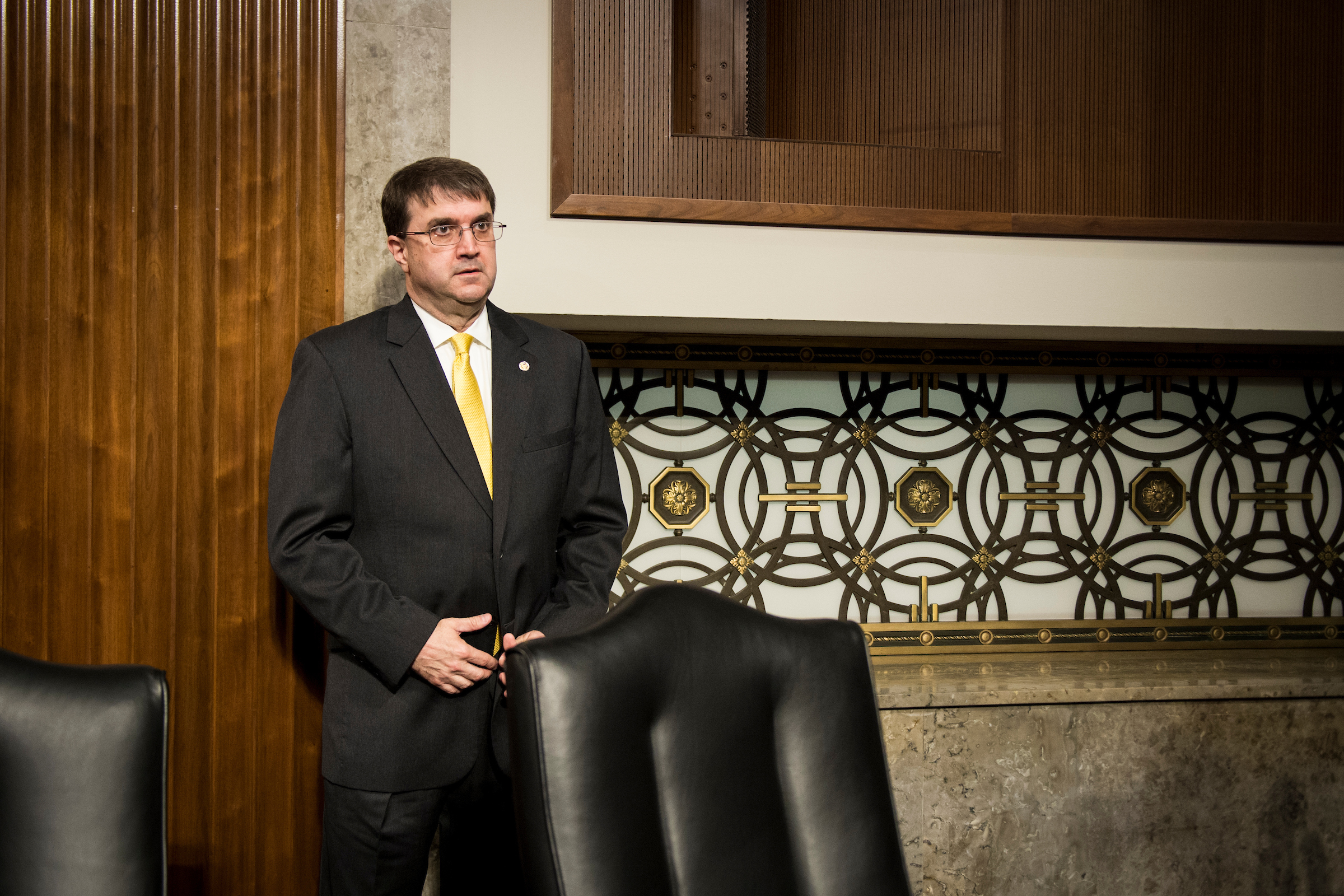 Veterans Affairs secretary nominee Robert Wilkie prepares to testify in front of the Senate Veterans' Affairs Committee in the Dirksen Senate Office Building Wednesday June 27, 2018. (Photo By Sarah Silbiger/CQ Roll Call)