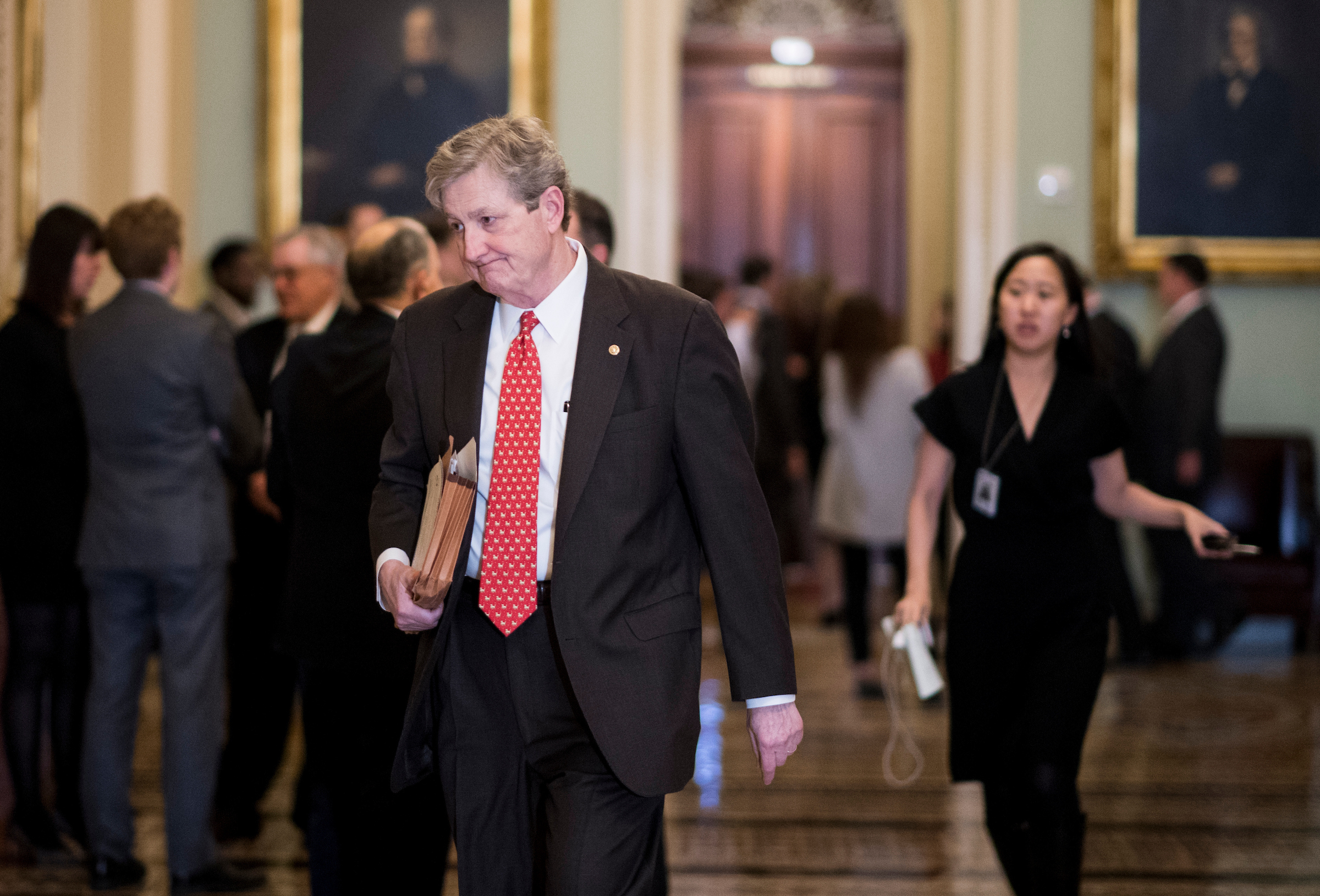 UNITED STATES - APRIL 24: Sen. John Kennedy, R-La., leaves the Senate Republicans' policy lunch in the Capitol on Tuesday, April 24, 2018. (Photo By Bill Clark/CQ Roll Call)