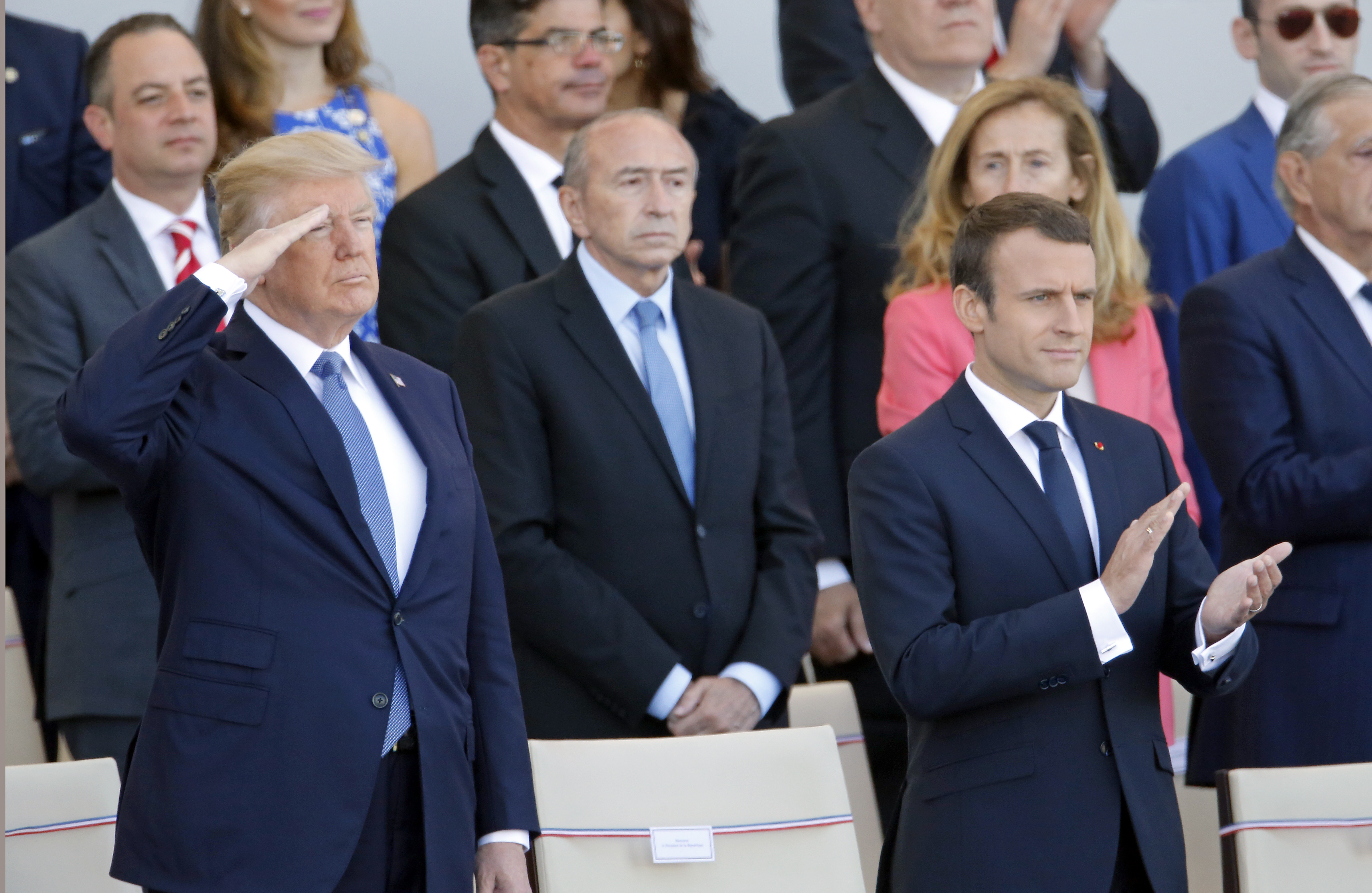 President Donald Trump and French President Emmanuel Macron attend the traditional Bastille day military parade on the Champs-Elysees on July 14, 2017 in Paris (Thierry Chesnot/Getty Images file photo)