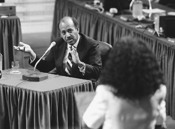 Alcee L. Hastings testifies at his impeachment trial in 1989. The legal bills he accrued in that decade continue to be part of his financial situation. (Michael Jenkins/CQ Roll Call file photo)