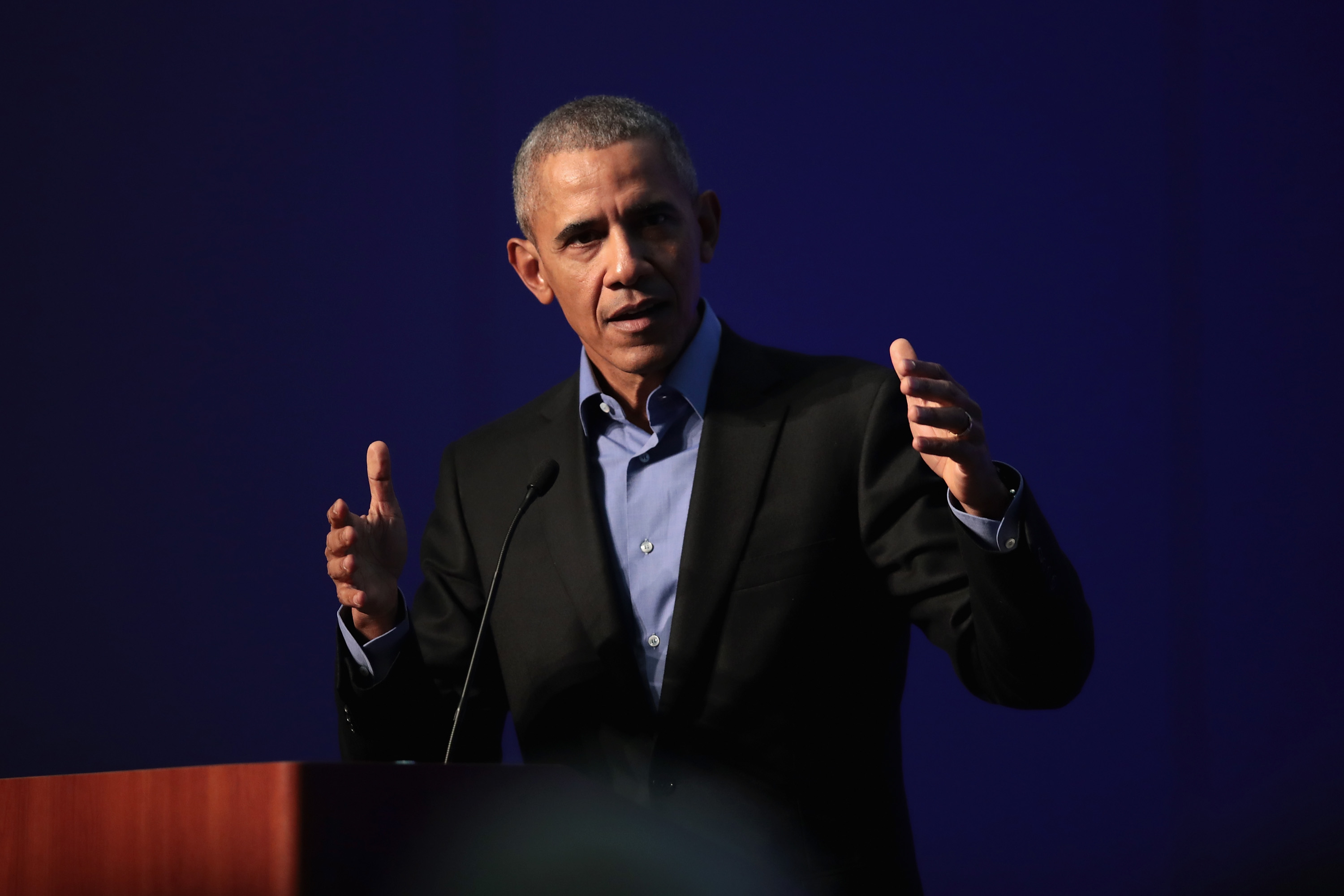 Former President Barack Obama, shown here speaking at the North American Climate Summit in December, will campaign for Democratic candidates in Southern California House races this weekend. (Scott Olson/Getty Images file photo)