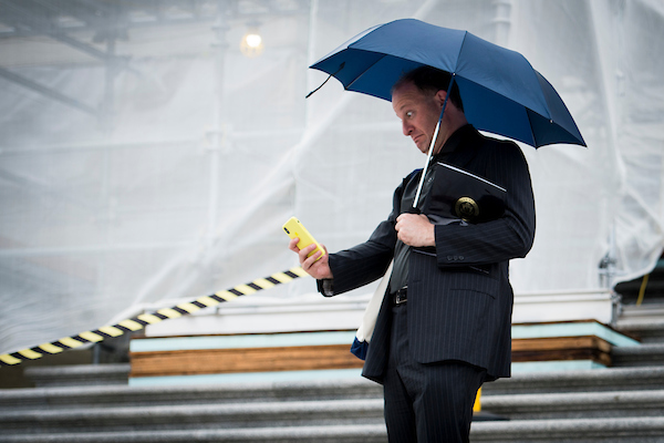 Rep. Jared Polis, D-Colo., takes a selfie on the House steps after casting his last vote of the week on Thursday afternoon. (Sarah Silbiger/CQ Roll Call)