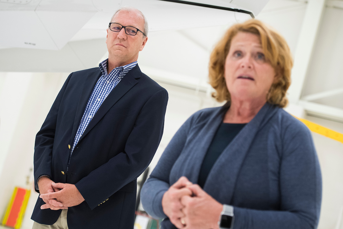 Rep. Kevin Cramer, R-N.D., is challenging Sen. Heidi Heitkamp, D-N.D., in a high-profile Senate race. Here, the two attend an event with National Guardsmen in Bismarck, N.D., in August. (Tom Williams/CQ Roll Call file photo)