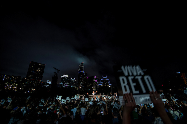 Democratic candidate for U.S. Senate from Texas Rep. Beto O'Rourke speaks to the crowd at his Turn out For Texas Rally, featuring a concert by Wille Nelson, in Austin, Texas on Saturday, Sept. 29, 2018. (Photo By Bill Clark/CQ Roll Call)