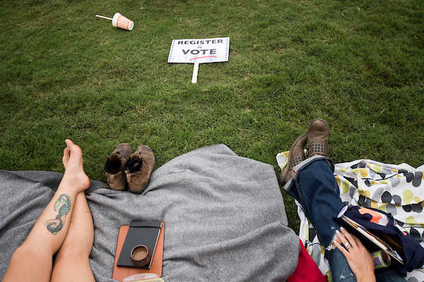 Supporters stake out their spot for Rep. Beto O'Rourke's Turn out For Texas Rally, featuring a concert by Wille Nelson, in Austin, Texas on Saturday, Sept. 29, 2018. (Photo By Bill Clark/CQ Roll Call)