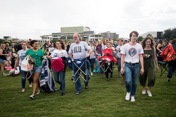 UNITED STATES - SEPTEMBER 29: Supporters arrive to stake out their spots for Rep. Beto O'Rourke's Turn out For Texas Rally, featuring a concert by Wille Nelson, in Austin, Texas on Saturday, Sept. 29, 2018. (Photo By Bill Clark/CQ Roll Call)