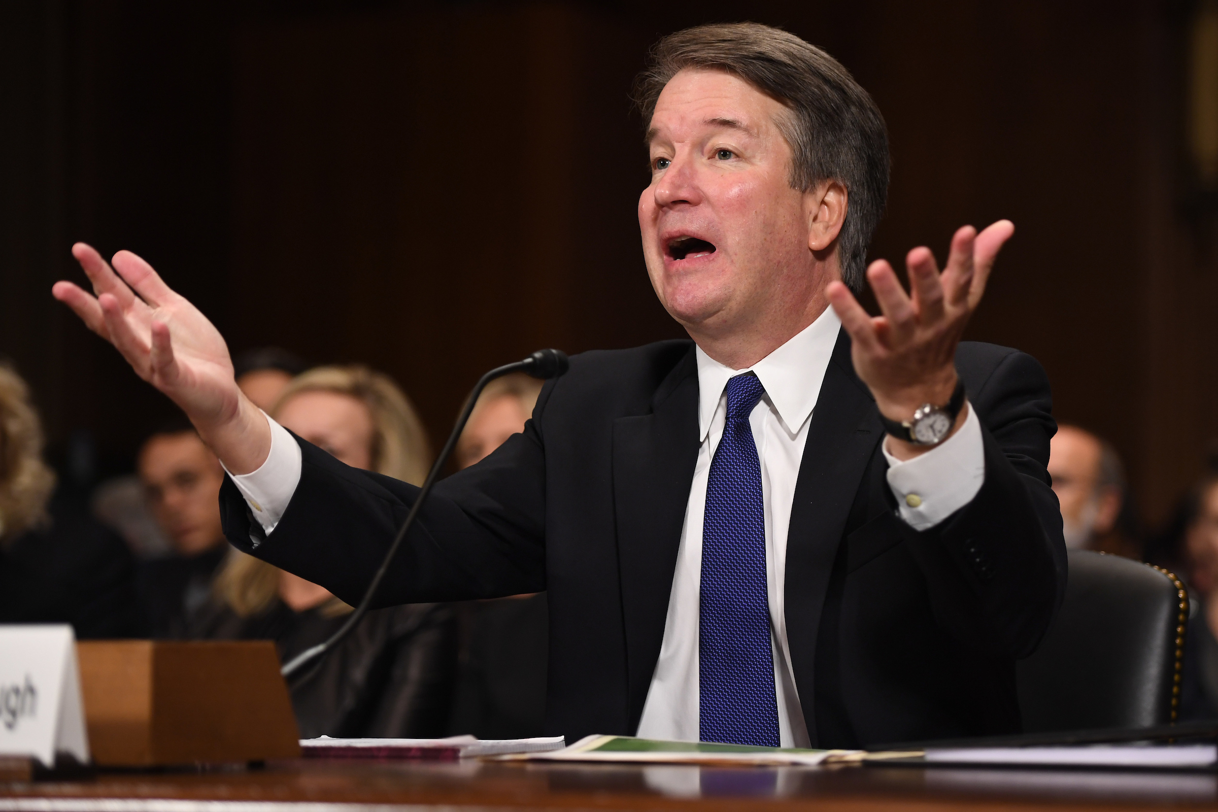 Supreme Court nominee Brett Kavanaugh testifies before the Senate Judiciary Committee on Thursday. He often jousted with Democratic members. (POOL PHOTO/SAUL LOEB/AFP)