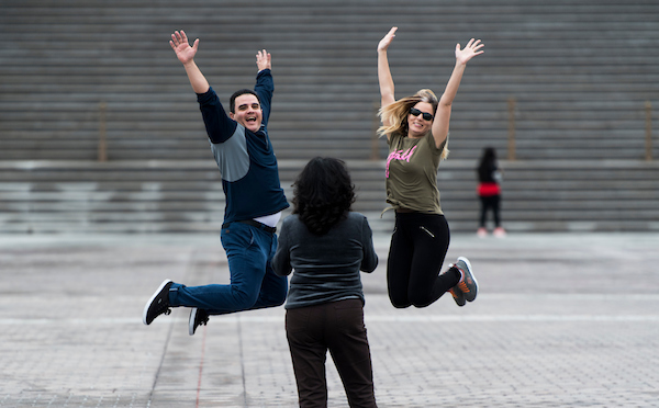 UNITED STATES - SEPTEMBER 10: Tourists jump in the air on the East Plaza for a photo in fronbt of the U.S. Capitol on Monday, Sept. 10, 2018. (Photo By Bill Clark/CQ Roll Call)