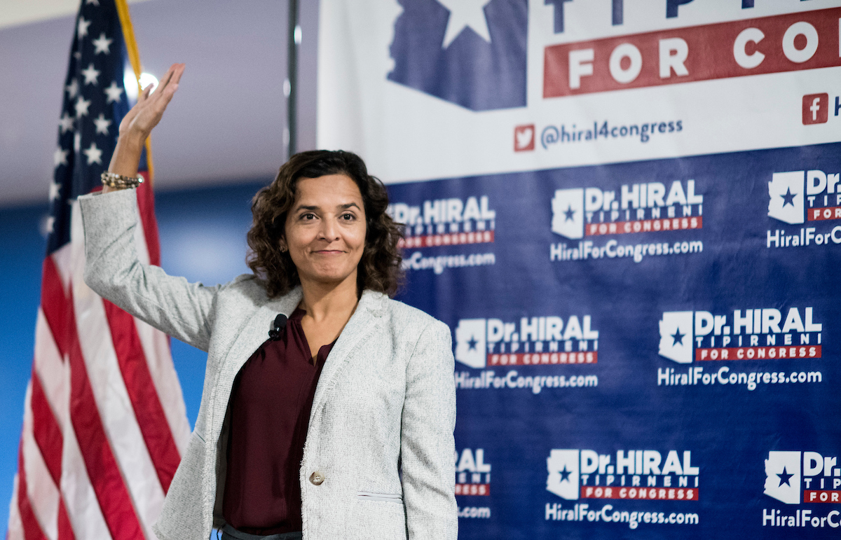 Hiral Tipirneni speaks during a meeting with supporters Monday at the Rio Vista Recreation Center in Peoria, Ariz. The Arizona Democrat is challenging Rep. Debbie Lesko, R-Ariz., in the 8th District. (Bill Clark/CQ Roll Call)