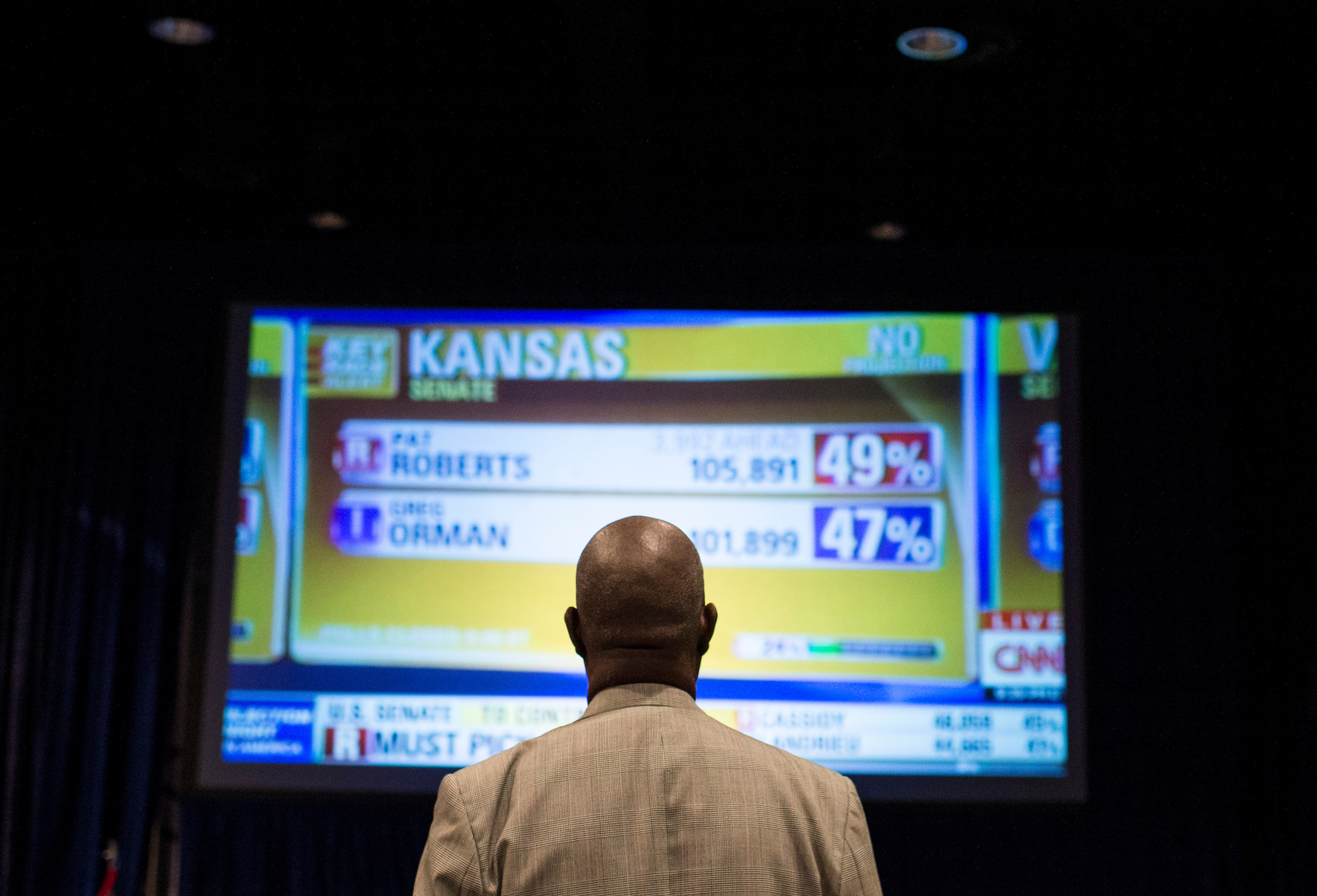 A man watches elections returns at an election night 2014 party for Sen. Mary Landrieu, D-La., in New Orleans. (Bill Clark/CQ Roll Call file photo)