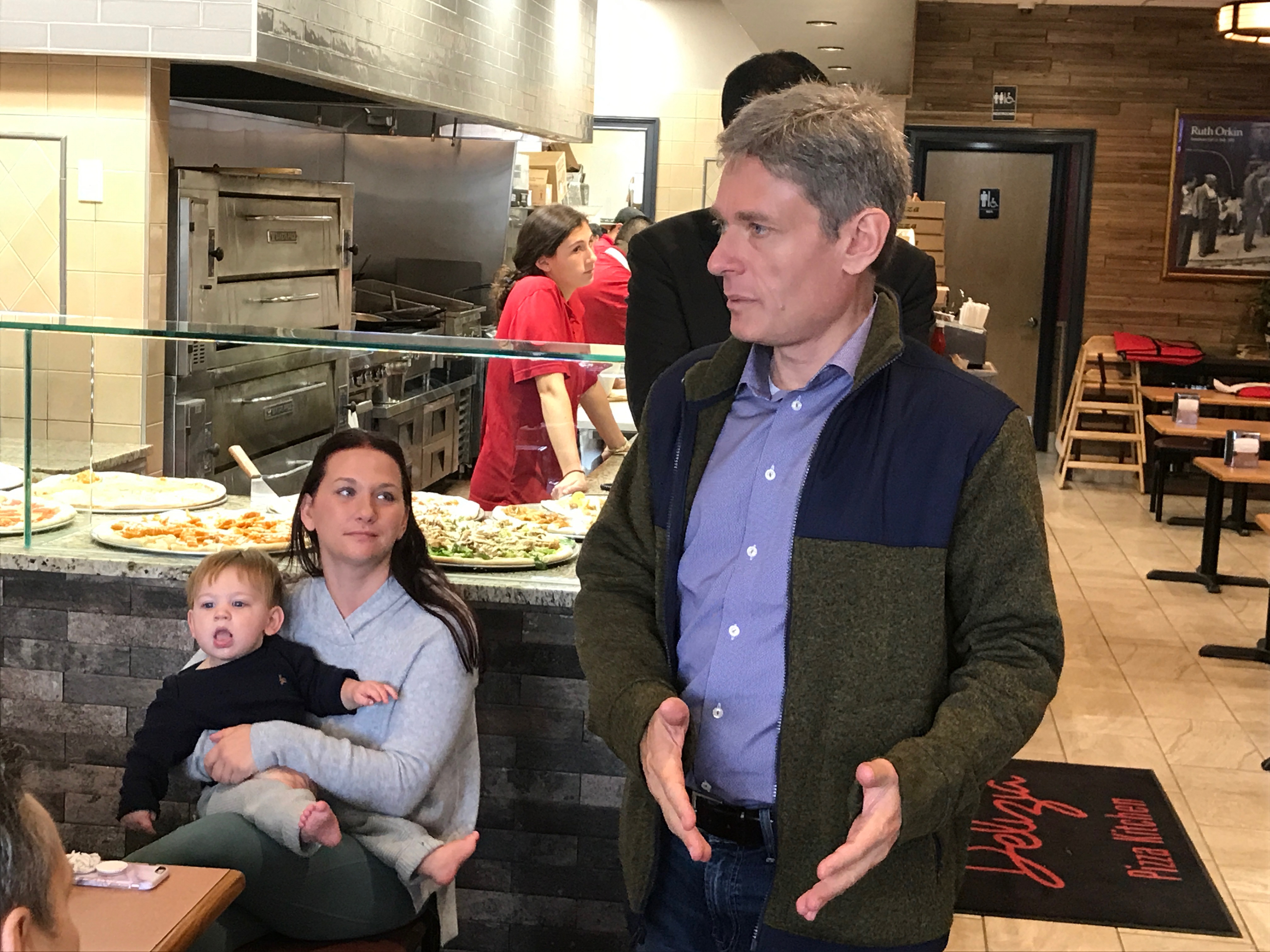 Tom Malinowski, the Democratic nominee for New Jersey's 7th District, campaigns in Ledgewood on Oct. 21, 2018. (Simone Pathe/CQ Roll Call)