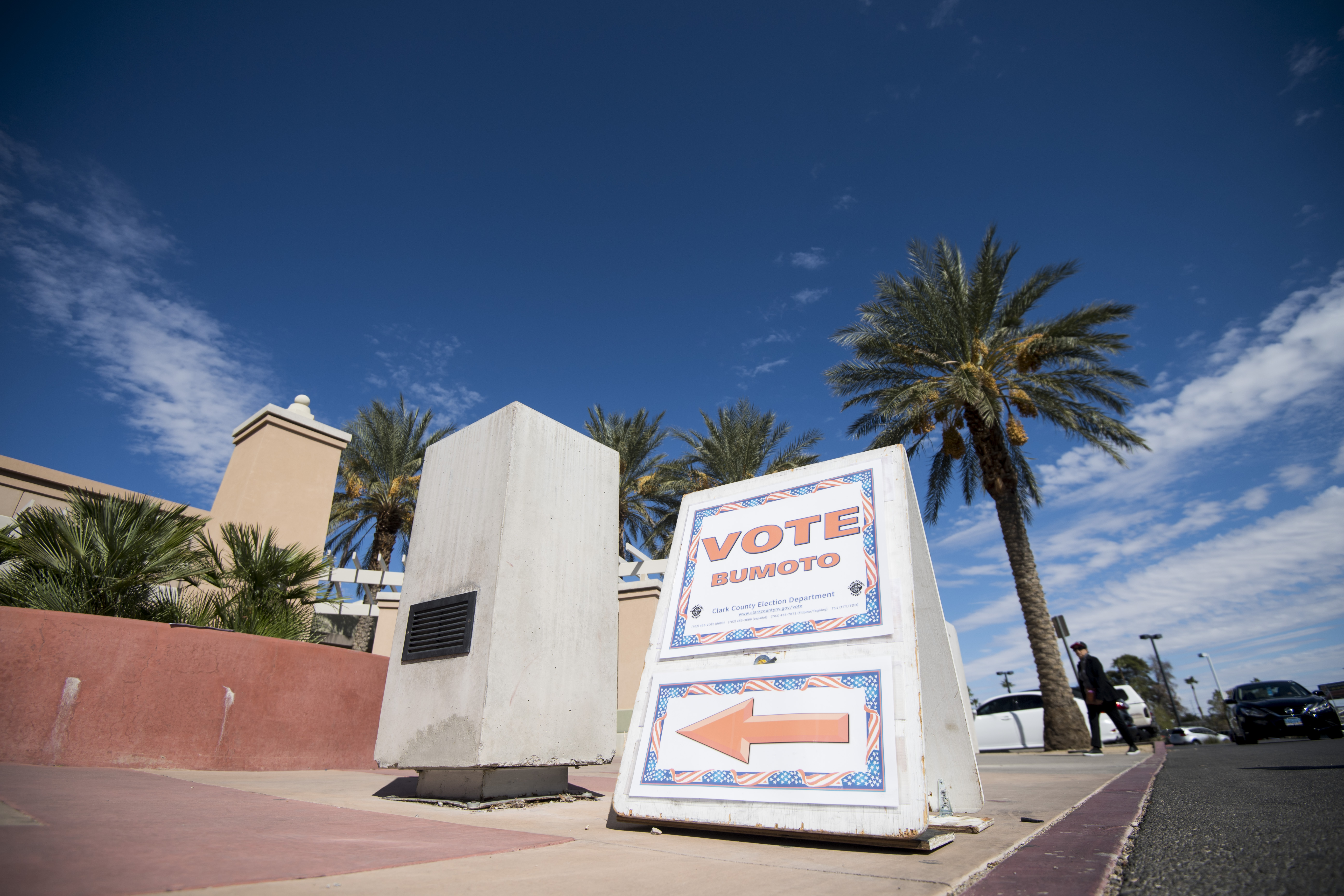 A sign directs voters to the early voting location at the East Las Vegas Community Center in Las Vegas on Saturday, Oct. 20, 2018, the first day of early voting in Nevada. (Photo By Bill Clark/CQ Roll Call)