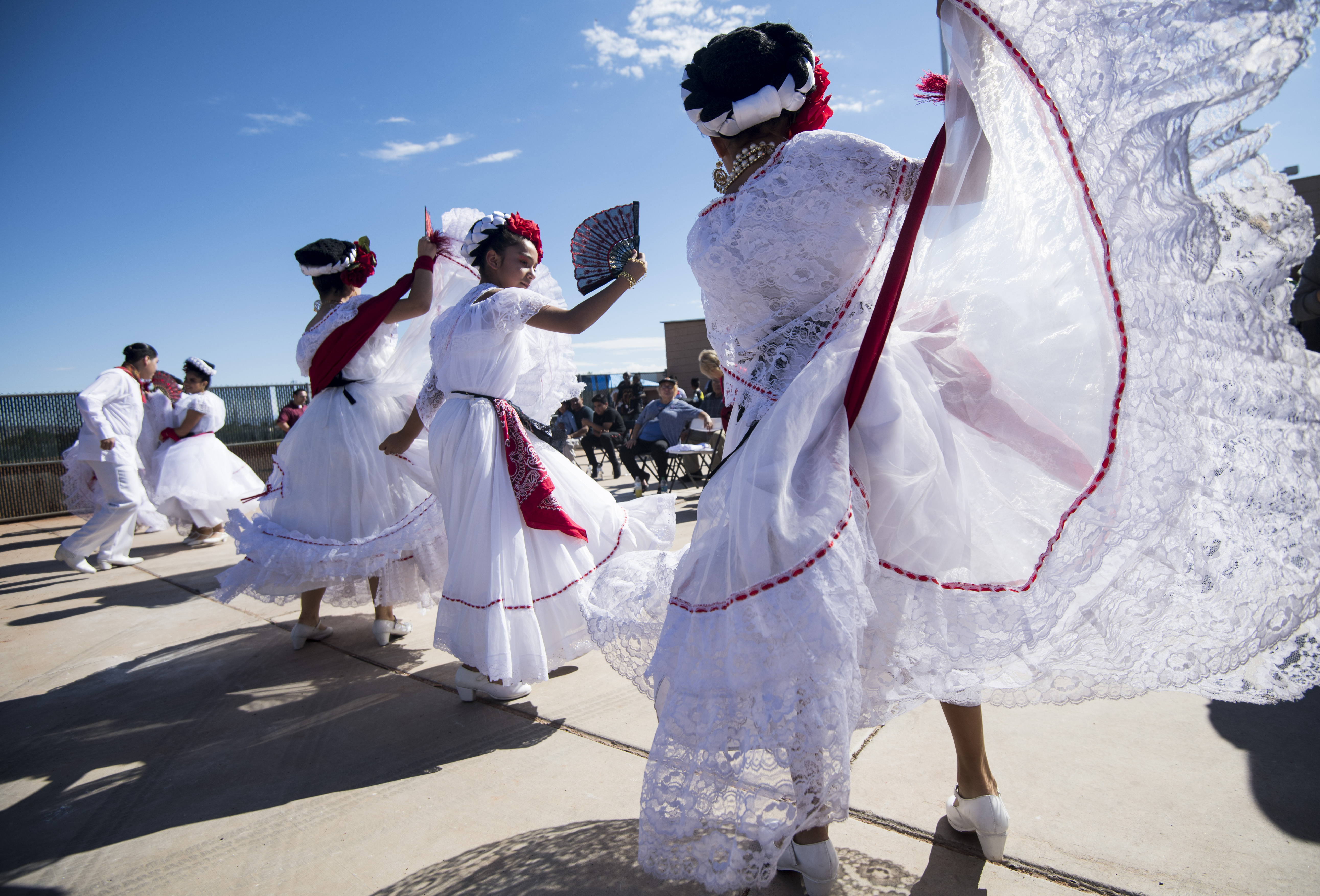 Dancers with the Mexico Vivo group prepares to perform at the East Las Vegas Community Center, an early voting location, in Las Vegas on Saturday, Oct. 20, 2018, the first day of early voting in Nevada. (Photo By Bill Clark/CQ Roll Call)