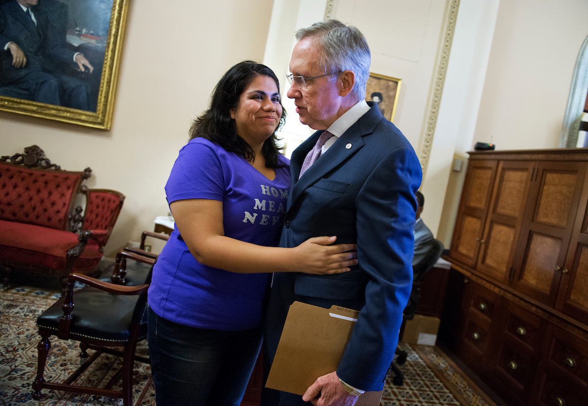 Former Senate Majority Leader Harry Reid of Nevada invoked the name of Astrid Silva of Las Vegas, in responding to President Donald Trump on Wednesday. (Tom Williams/CQ Roll Call file photo)