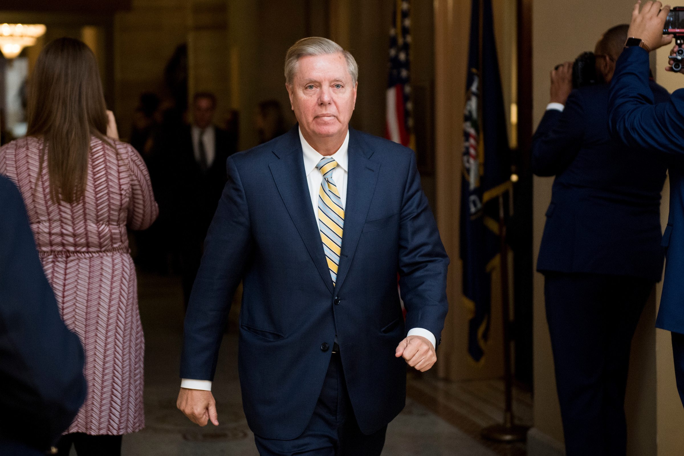 Sen. Lindsey Graham, R-S.C., leaves the Old Senate Chamber following the Senate leadership elections in the Capitol on Wednesday, Nov. 14, 2018. (Bill Clark/CQ Roll Call file photo)