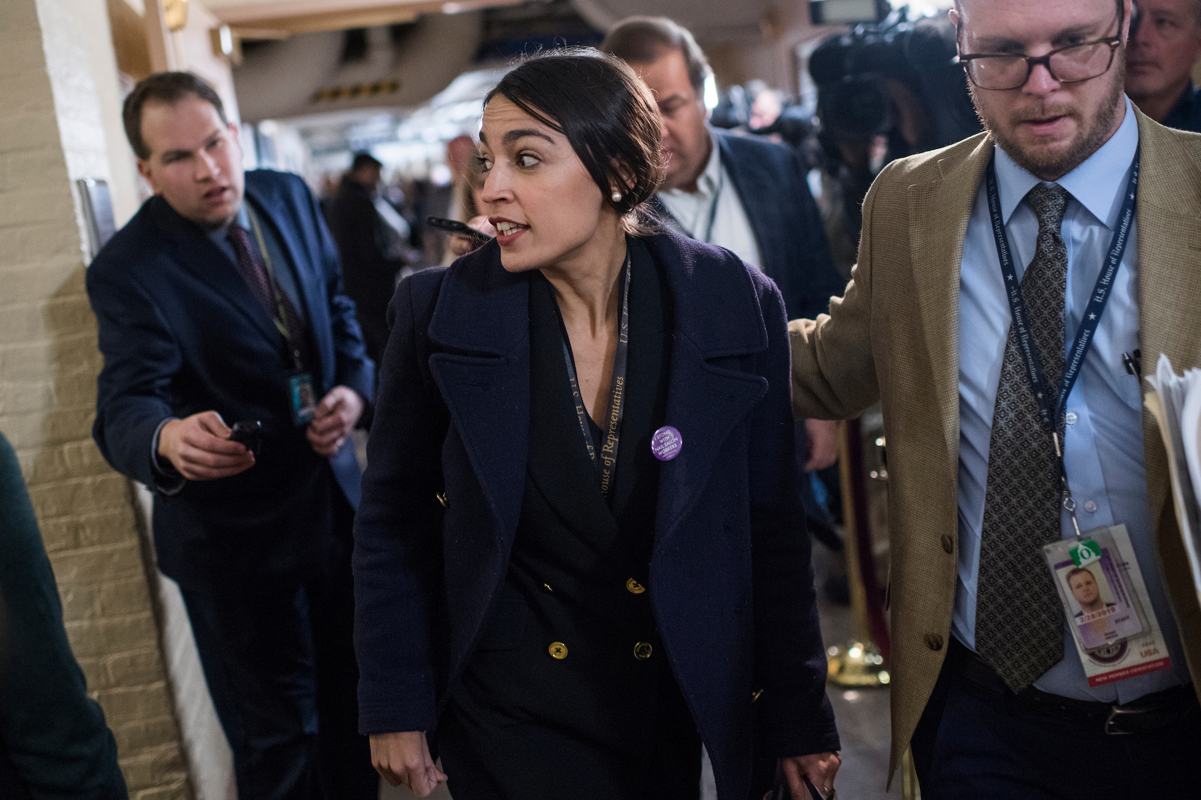 Rep.-elect Alexandria Ocasio-Cortez, D-N.Y., spent time during freshman orientation at Nancy Pelosi’s office. What was she doing? Protesting. (Tom Williams/CQ Roll Call)