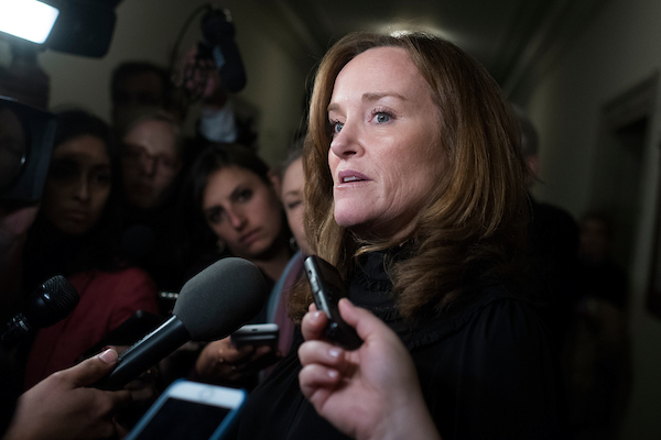 UNITED STATES - NOVEMBER 28: Rep. Kathleen Rice, R-N.Y., talks with reporters outside the House Democrats' leadership elections in Longworth Building on November 28, 2018. (Photo By Tom Williams/CQ Roll Call)