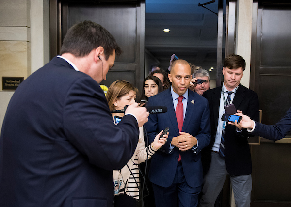 Rep. Hakeem Jeffries, D-N.Y., leaves the CVC Auditorium after narrowly winning an intraparty contest for House Democratic Caucus chair against Rep. Barbara Lee, D-Calif., during the House Democrats' organizational caucus meeting on Wednesday, Nov. 28, 2018. (Bill Clark/CQ Roll Call)