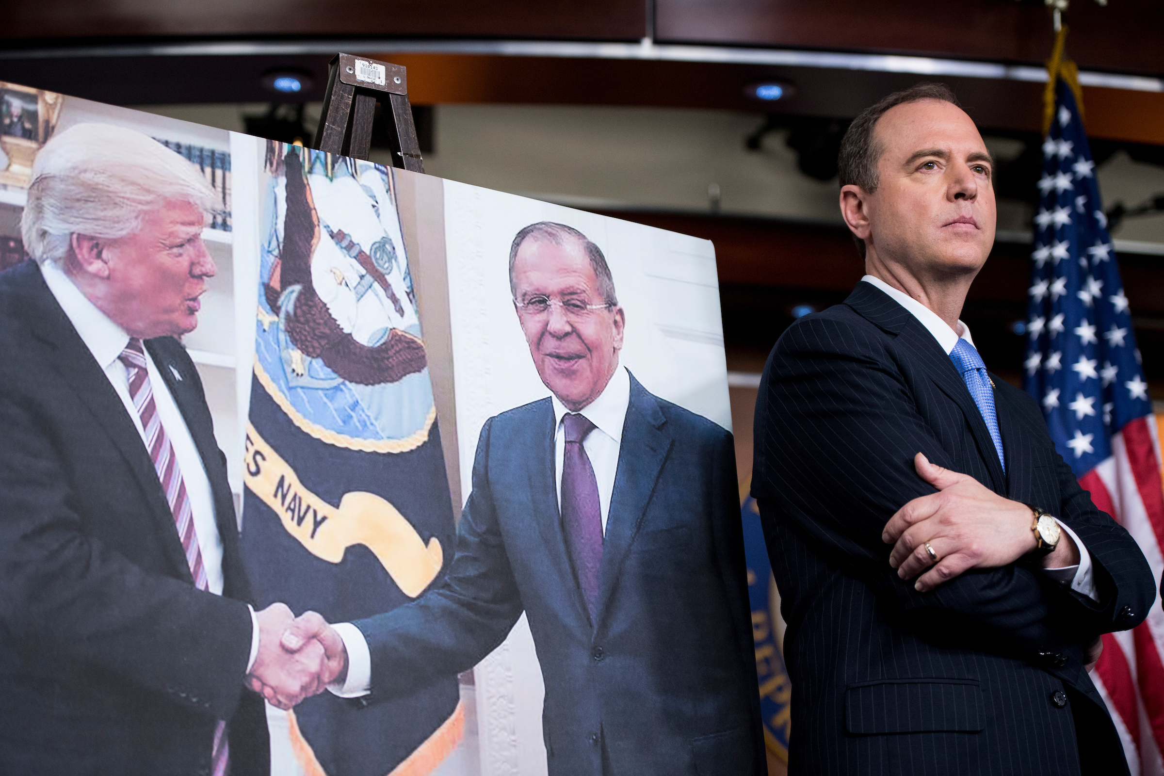 Adam Schiff, shown here at a 2017 news conference on the president’s ties to Russia, says the House Intelligence Committee has a “very small staff” for a very large job. More security clearances could help. (Bill Clark/CQ Roll Call file photo)