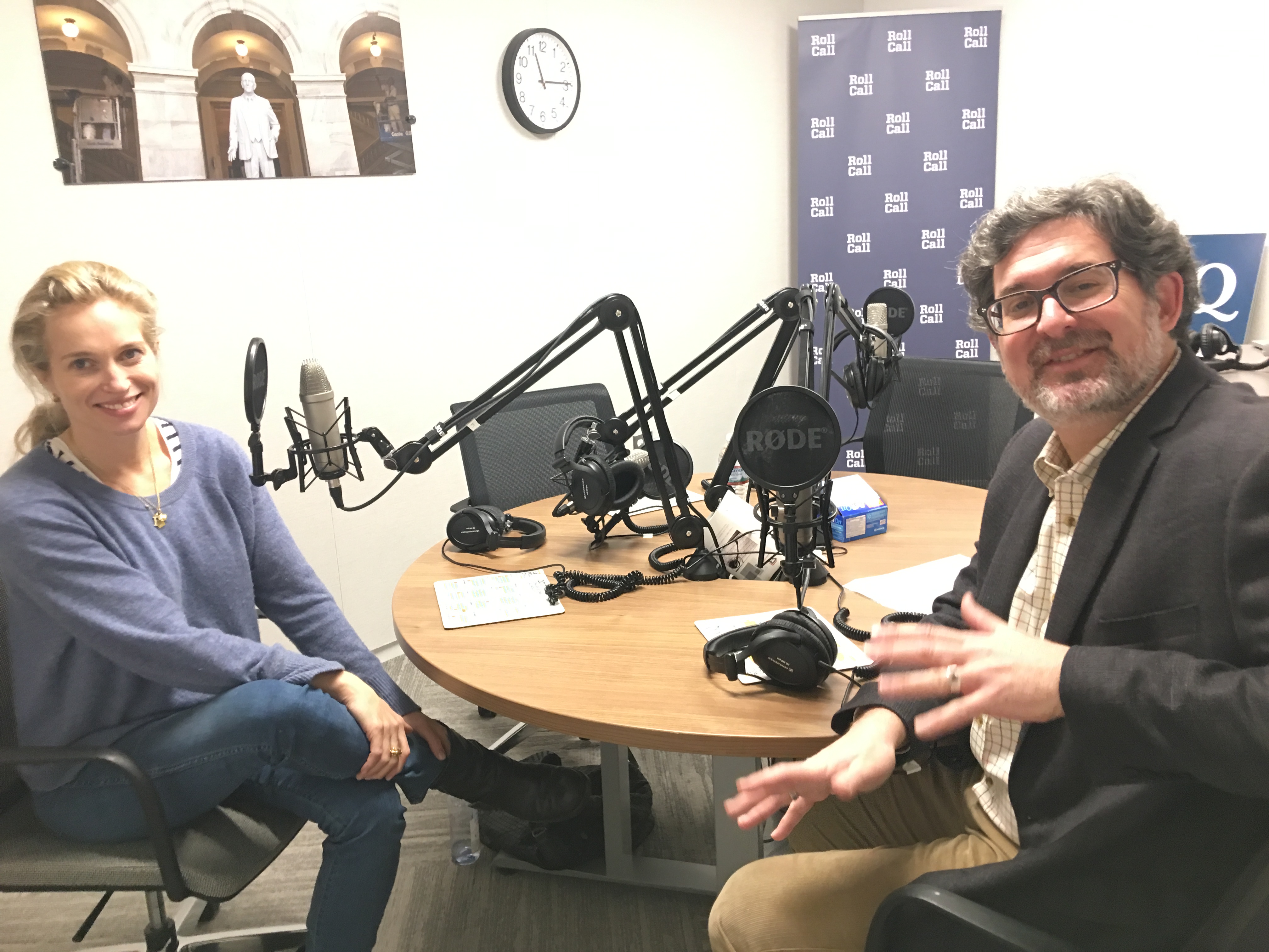 Alexis Bloom, left, discusses her movie with Political Theater Podcast host Jason Dick. (Toula Vlahou/CQ Roll Call)
