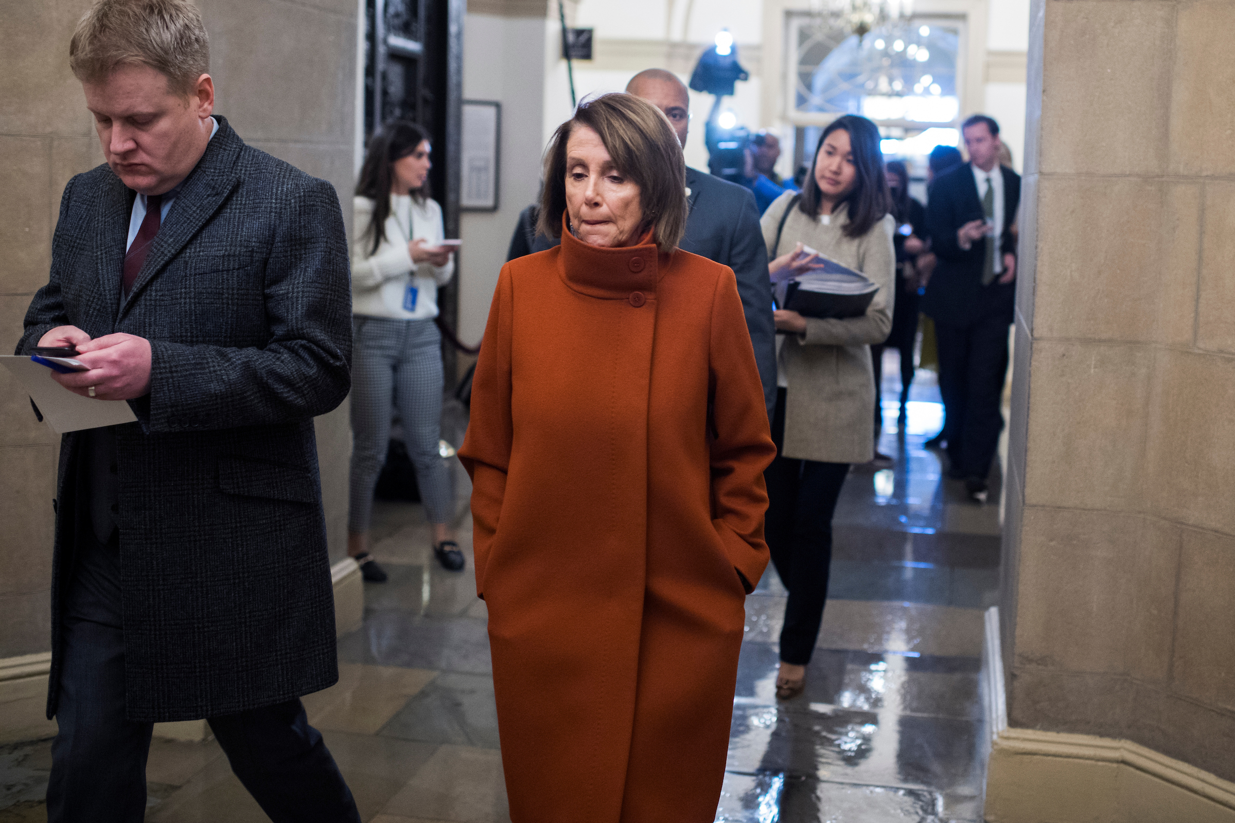 House Minority Leader Nancy Pelosi, D-Calif., has agreed to convene a select committee on a Green New Deal following protests outside of her office, but it's unclear whether it will have all of the authority typical of a select committee. (Tom Williams/CQ Roll Call)