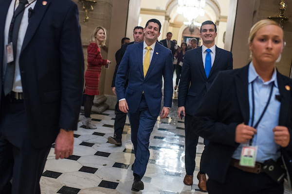 Speaker Paul D. Ryan, R-Wis., and House Republicans are going with a stopgap government funding bill that includes money for a border wall. (Tom Williams/CQ Roll Call)