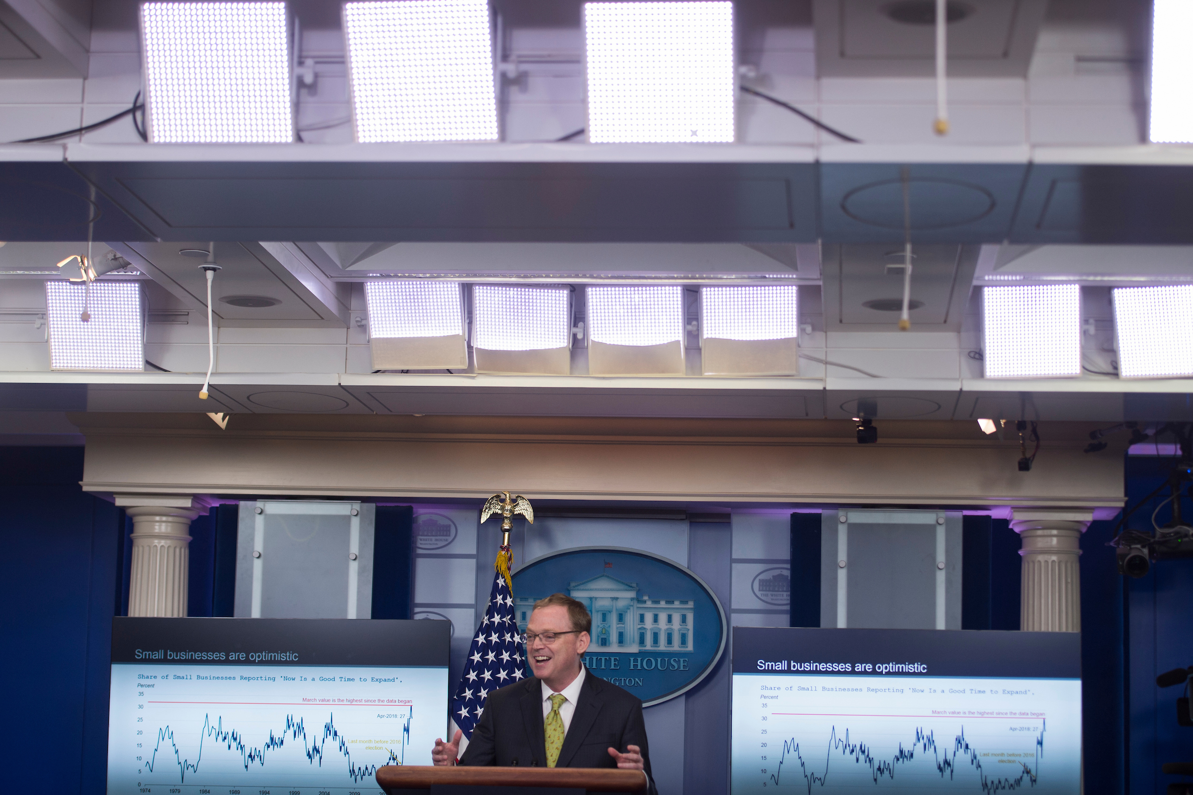 Kevin Hassett, Chair of the Council of Economic Advisers, speaks to the press about the economy during the daily press briefing ON June 5. (Photo By Sarah Silbiger/CQ Roll Call)