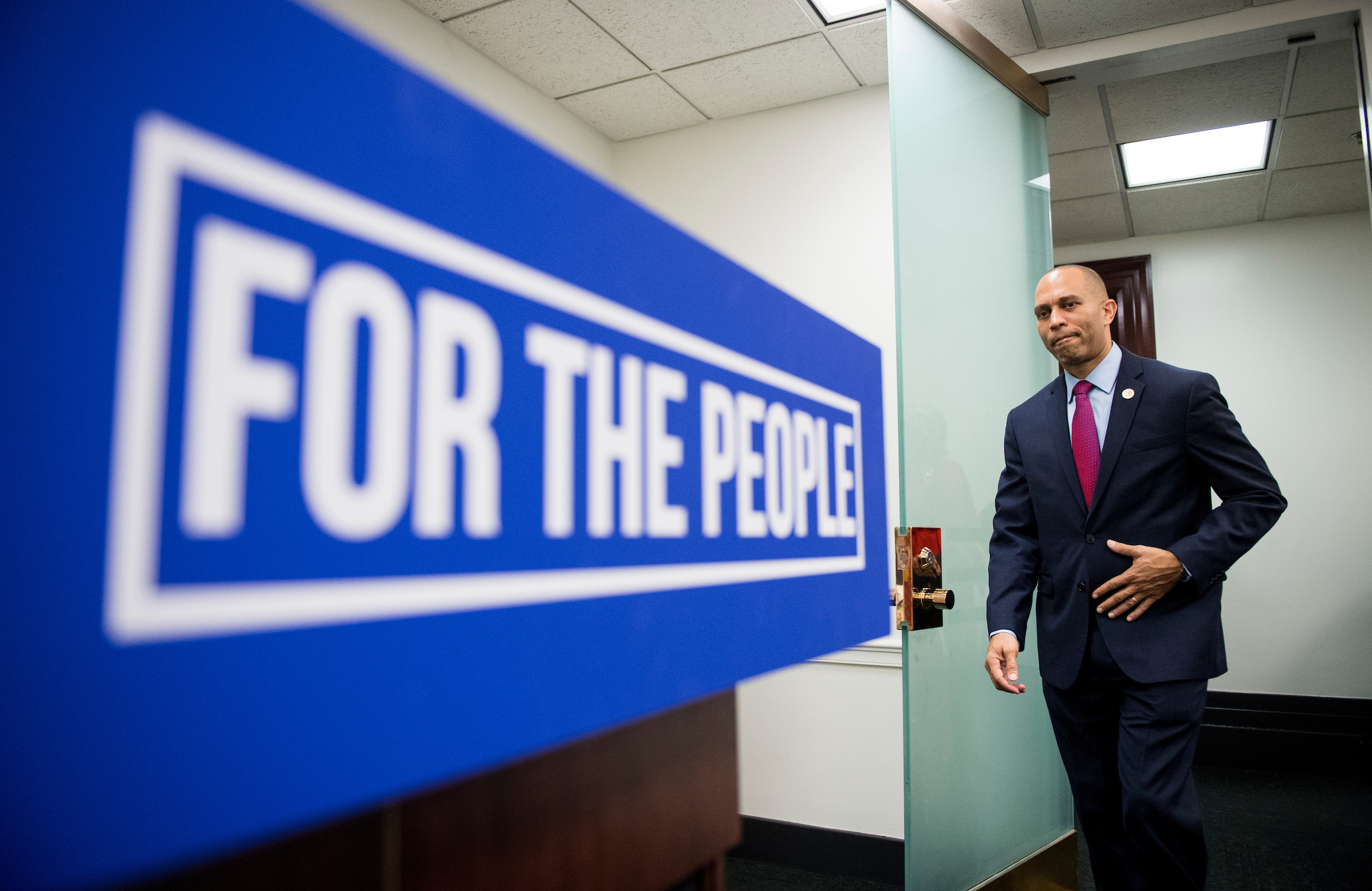 As House Democrats push voter registration reforms, there may be heartburn at the state level. But the conversation they’re starting is a crucial one, Weil writes. Above, Democratic Caucus Chair Hakeem Jeffries approaches a “For the People” podium. (Bill Clark/CQ Roll Call)