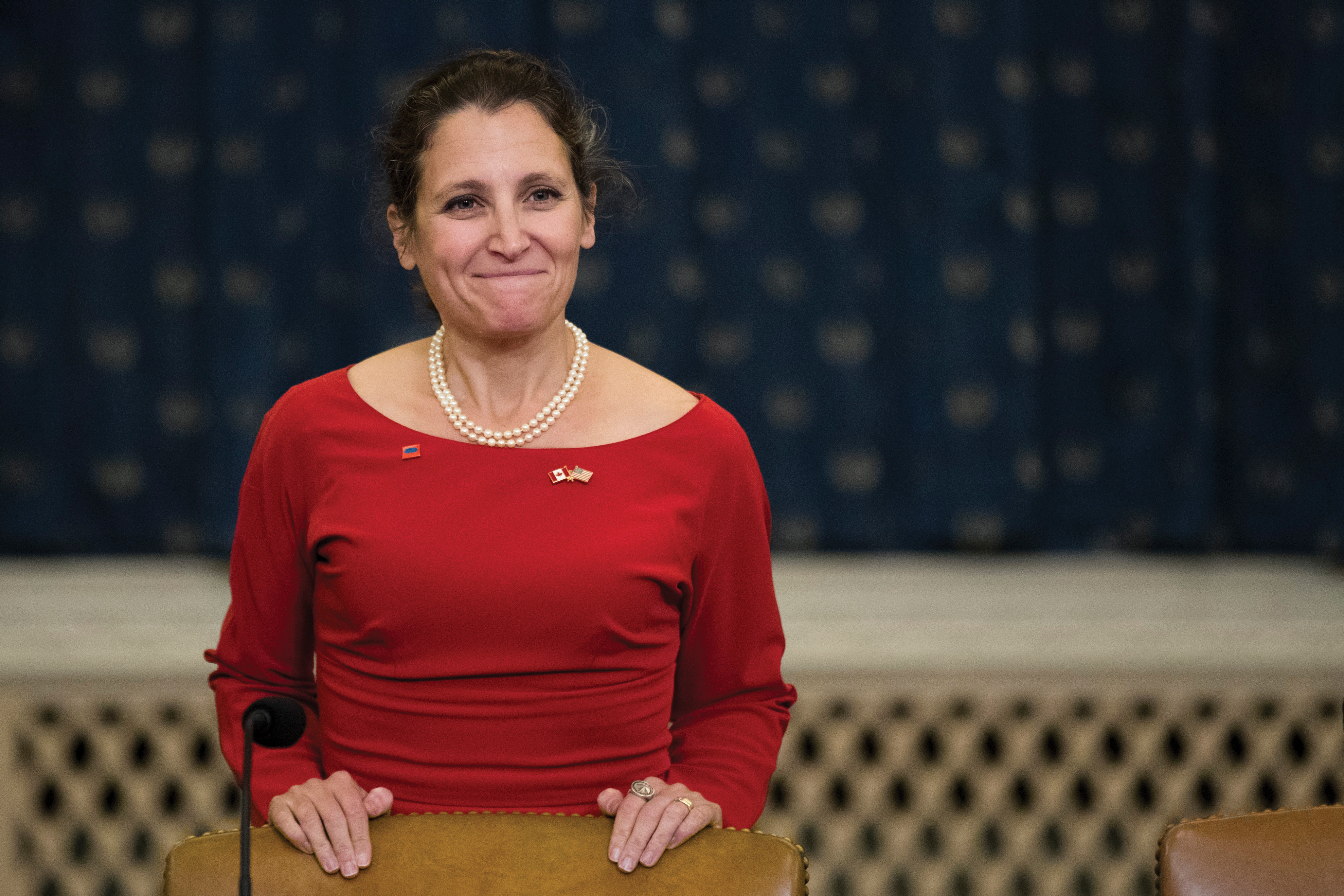 WASHINGTON, DC - OCTOBER 11: Canadian Foreign Affairs Minister Chrystia Freeland arrives for a meeting with the House Ways and Means Committee, October 11, 2017 in Washington, DC. Following his visit to Capitol Hill, Prime Minister Trudeau is scheduled to meet with U.S. President Donald Trump, where the two leaders are expected to discuss details of the North American Free Trade Agreement (NAFTA). (Photo by Drew Angerer/Getty Images)