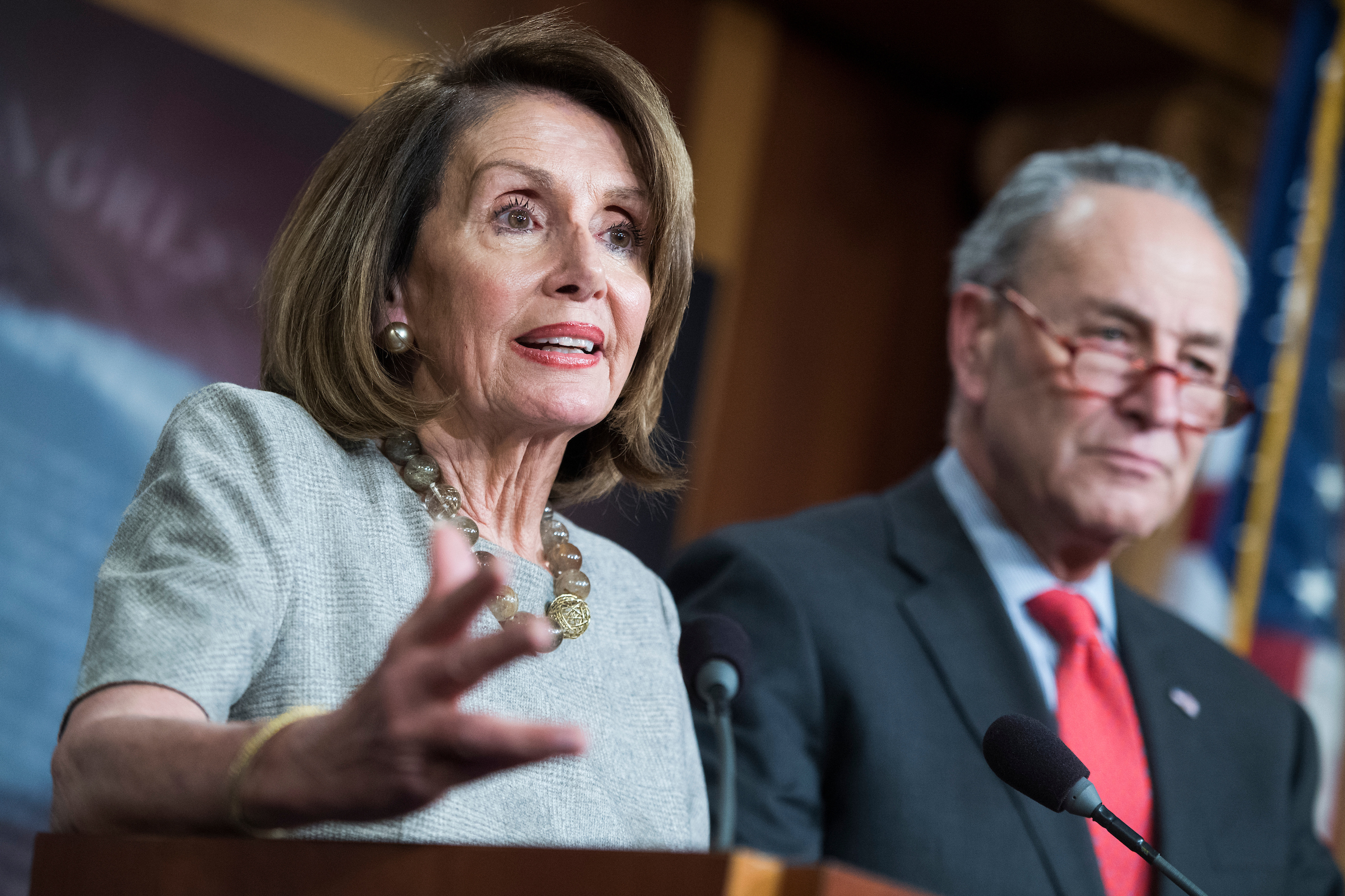 Speaker Nancy Pelosi, D-Calif., and Senate Minority Leader Charles Schumer, D-N.Y., said Democrats will push back against the president's national emergency declaration in Congress, the courts and the public. (Photo By Tom Williams/CQ Roll Call)