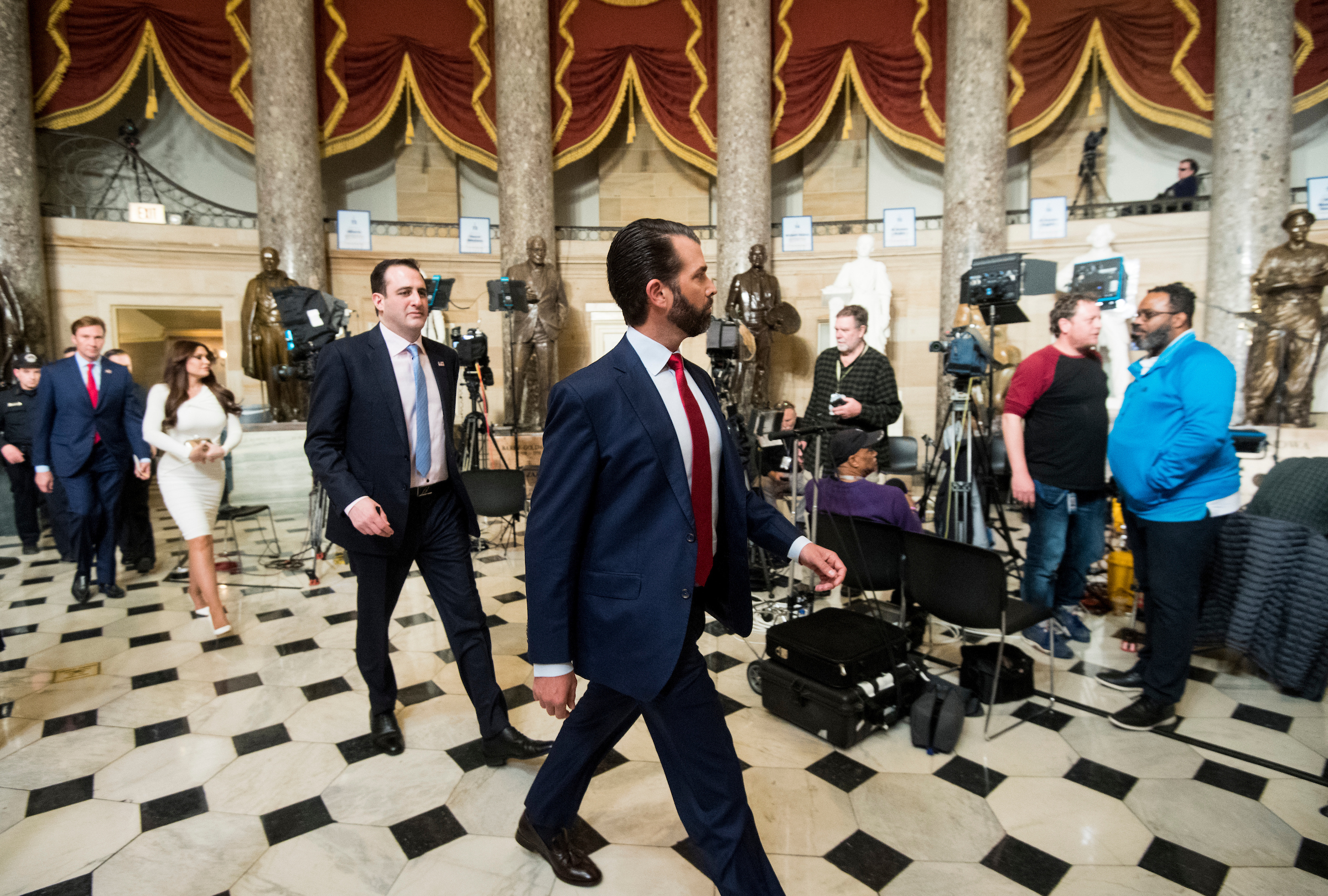 UNITED STATES - FEBRUARY 5: Donald Trump Jr., walks through Statuary Hall on his way to House Minority Leader Kevin McCarthy's office before his father President Donald Trump delivers his State of the Union address to a joint session of Congress in the Capitol on Tuesday, Feb. 5, 2019. He had mistakenly walked towards Speaker Pelosi's office first. (Photo By Bill Clark/CQ Roll Call)