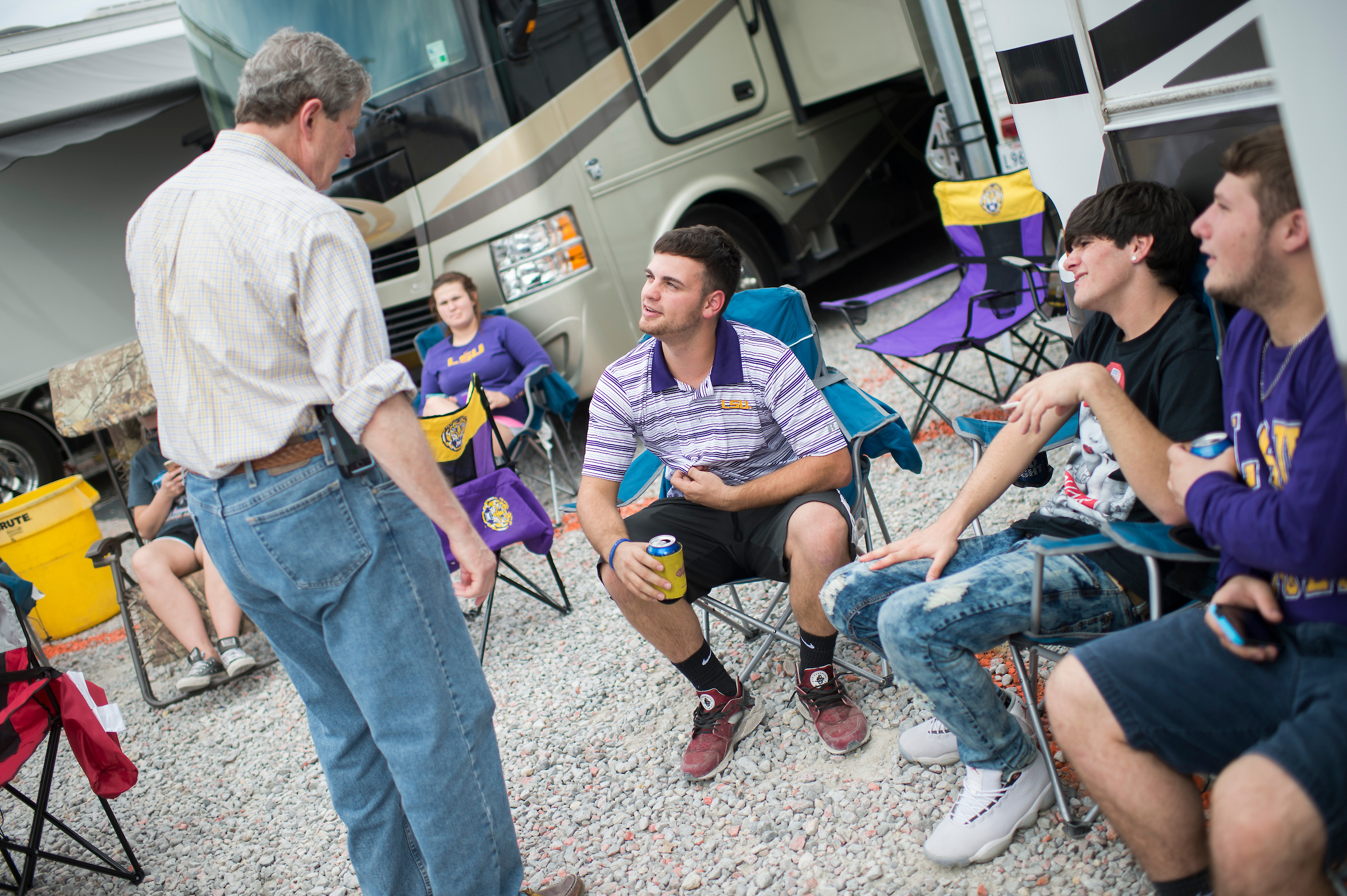 Louisiana Republican John Kennedy, then a candidate for U.S. Senate, greets fans at a tailgate party before an Alabama-LSU football game in Baton Rouge, La., in 2016. (Tom Williams/CQ Roll Call file photo)