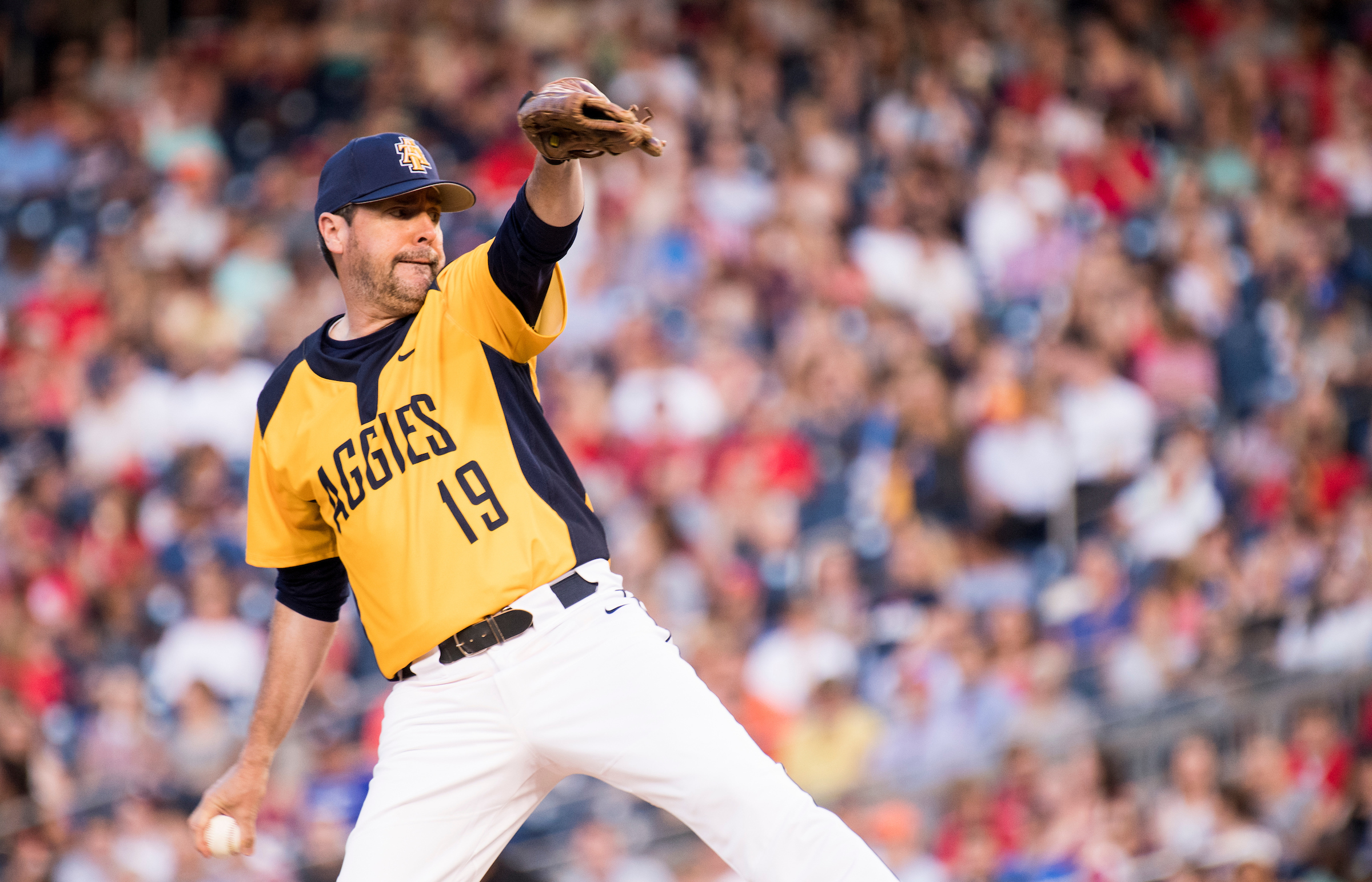 GOP starting pitcher Rep. Mark Walker, R-N.C., pitches during the annual Congressional Baseball Game at Nationals Park in Washington on Thursday, June 15, 2017. (Bill Clark/CQ Roll Call)