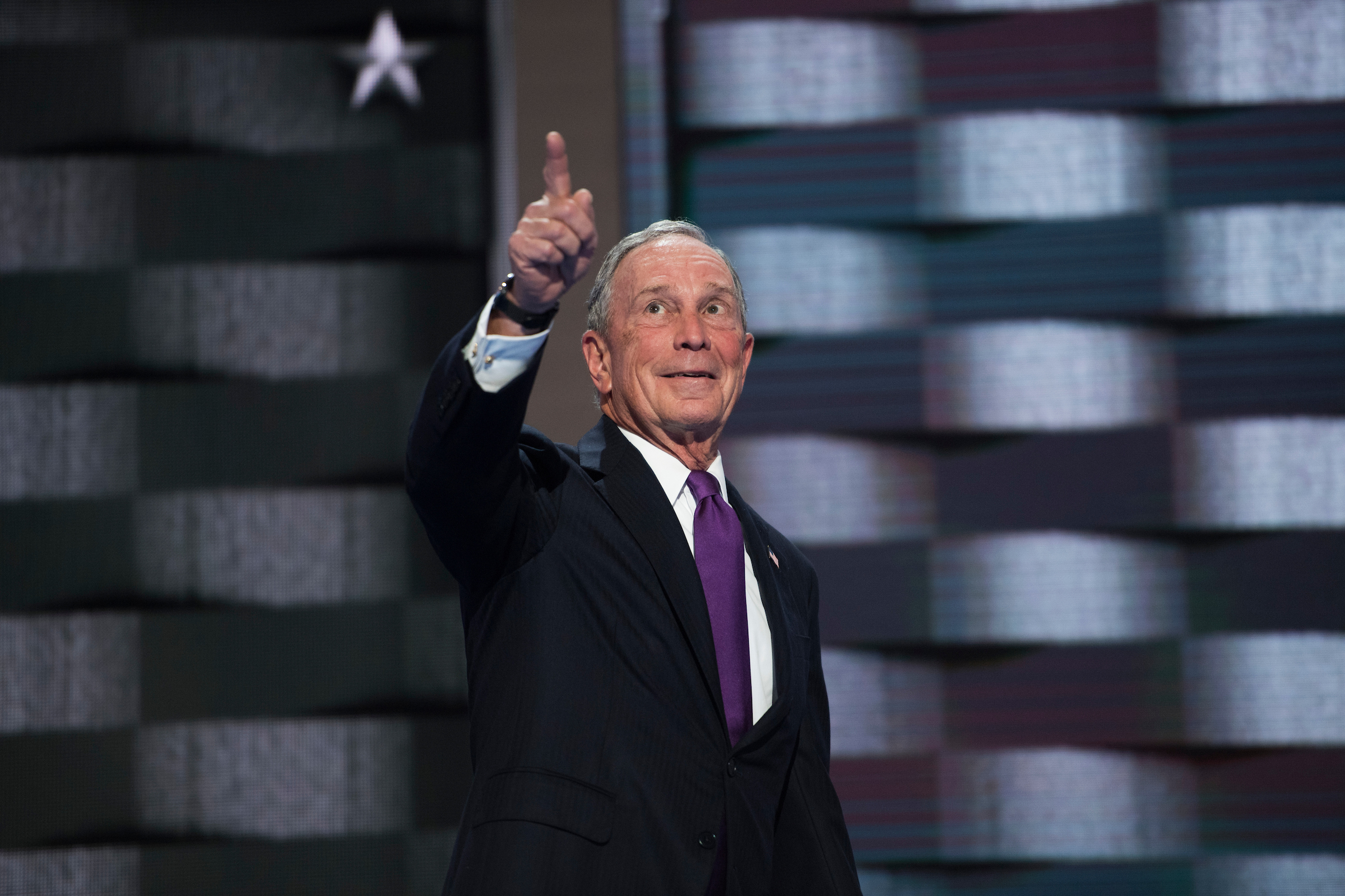 UNITED STATES - JULY 27: Michael Bloomberg appears on stage at the Wells Fargo Center in Philadelphia, Pa., after the VP spoke on the third day of the Democratic National Convention, July 27, 2016. (Photo By Tom Williams/CQ Roll Call)