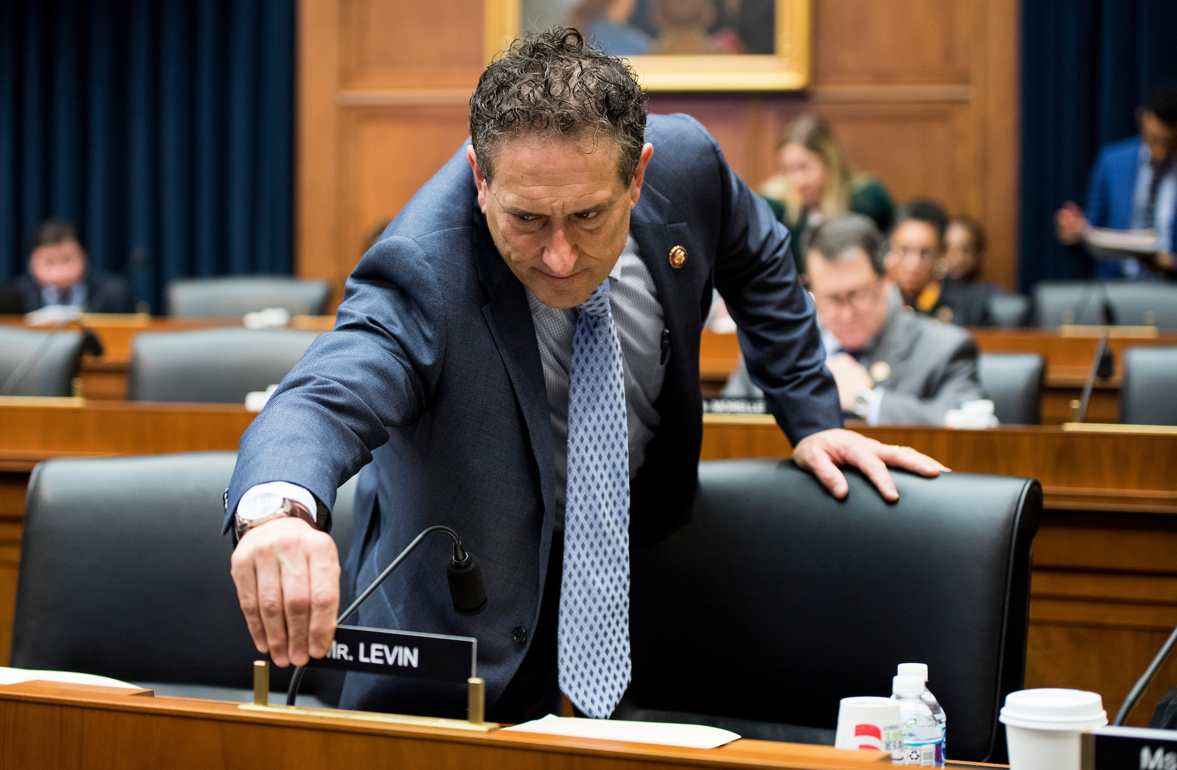 UNITED STATES - MARCH 13: Rep. Andy Levin, D-Mich., takes his seat for the House Education and Labor Committee hearing on 