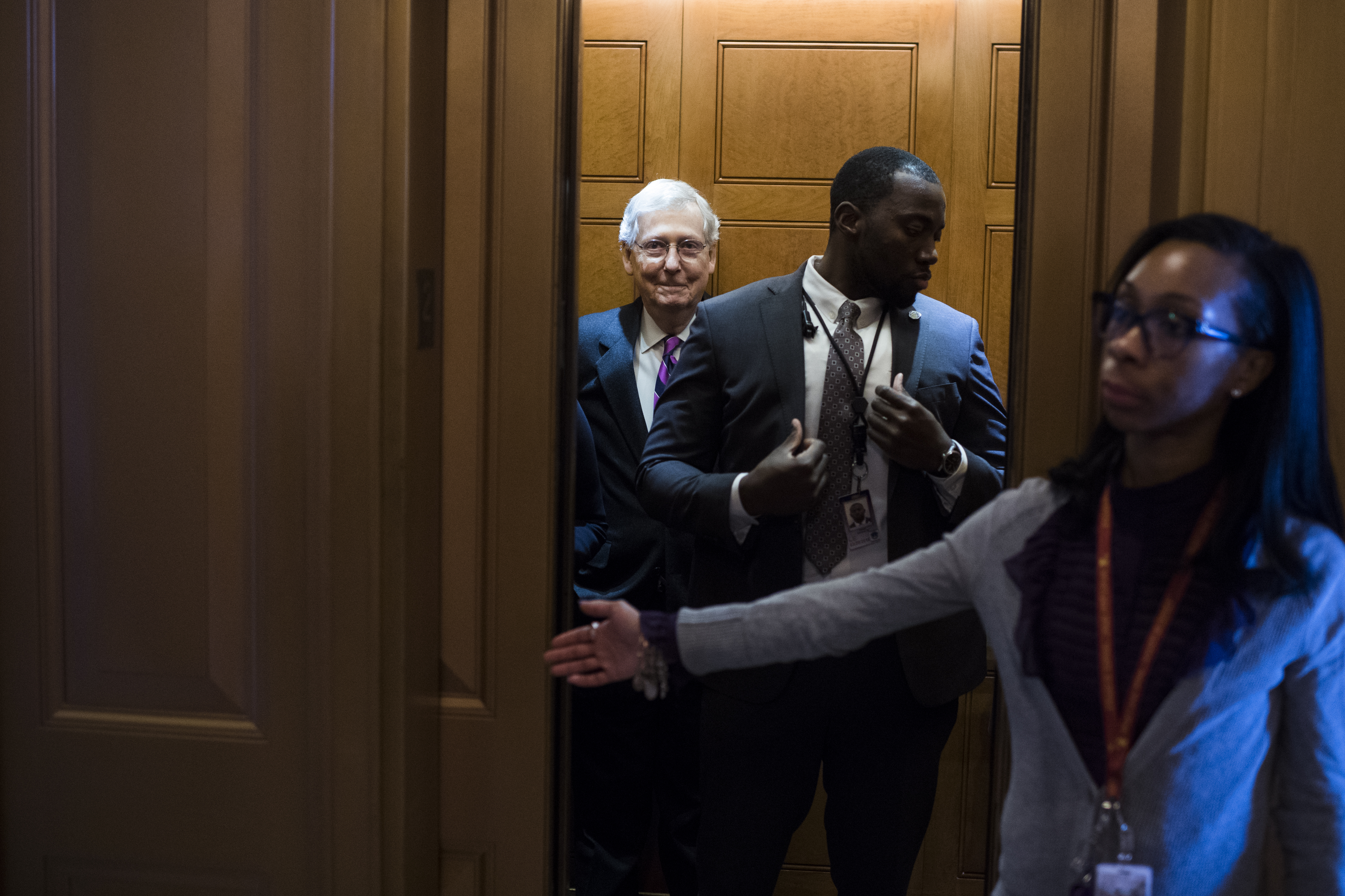 UNITED STATES - FEBRUARY 26: Senate Majority Leader Mitch McConnell, R-Ky., is seen after the Senate Policy luncheons in the Capitol on Tuesday, February 26, 2019. (Photo By Tom Williams/CQ Roll Call)