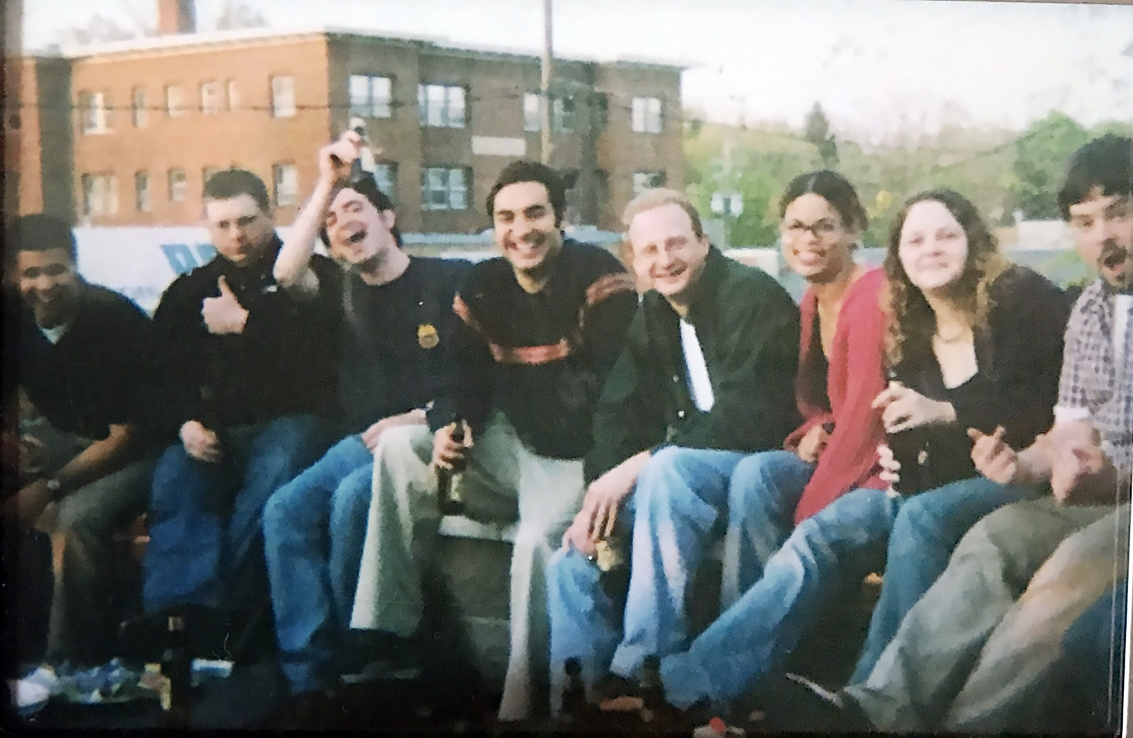 Members of Team Gephardt pictured in 2003: from left, Bill Burton, Travis Lowe, Brendan Greiner, Vijay Uppal, Preston Elliott, Rebecca Pearcey, Jessica Walls-Lavelle and Andy LaVigne. (Courtesy Rebecca Pearcey)