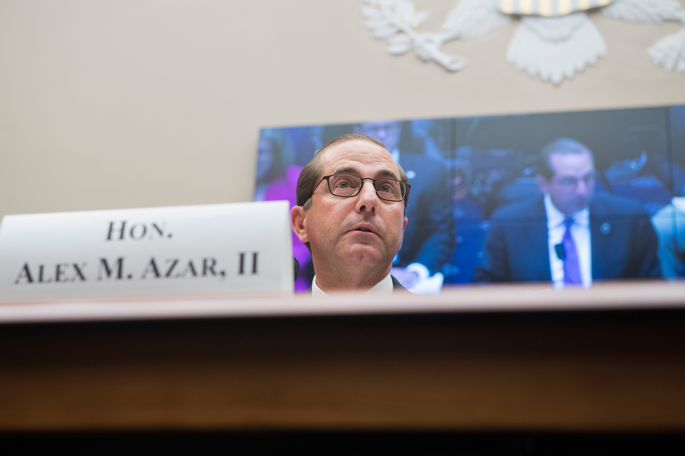 Health and Human Services Secretary Alex Azar testifies during a House Education and the Workforce Committee hearing on June 6, 2018. (Tom Williams/CQ Roll Call file photo)!