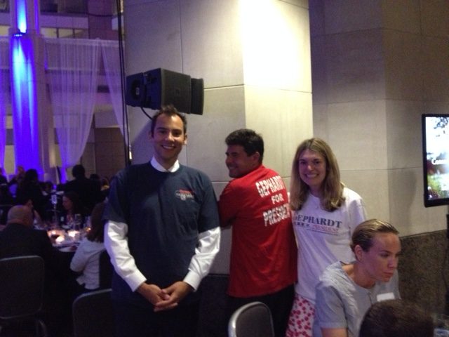 From left, Charlie Kelly, John Lapp and Abby Curran Horrell at an informal Team Gephardt reunion at a League of Conservation Voters dinner in the summer of 2015. (Courtesy Charlie Kelly)