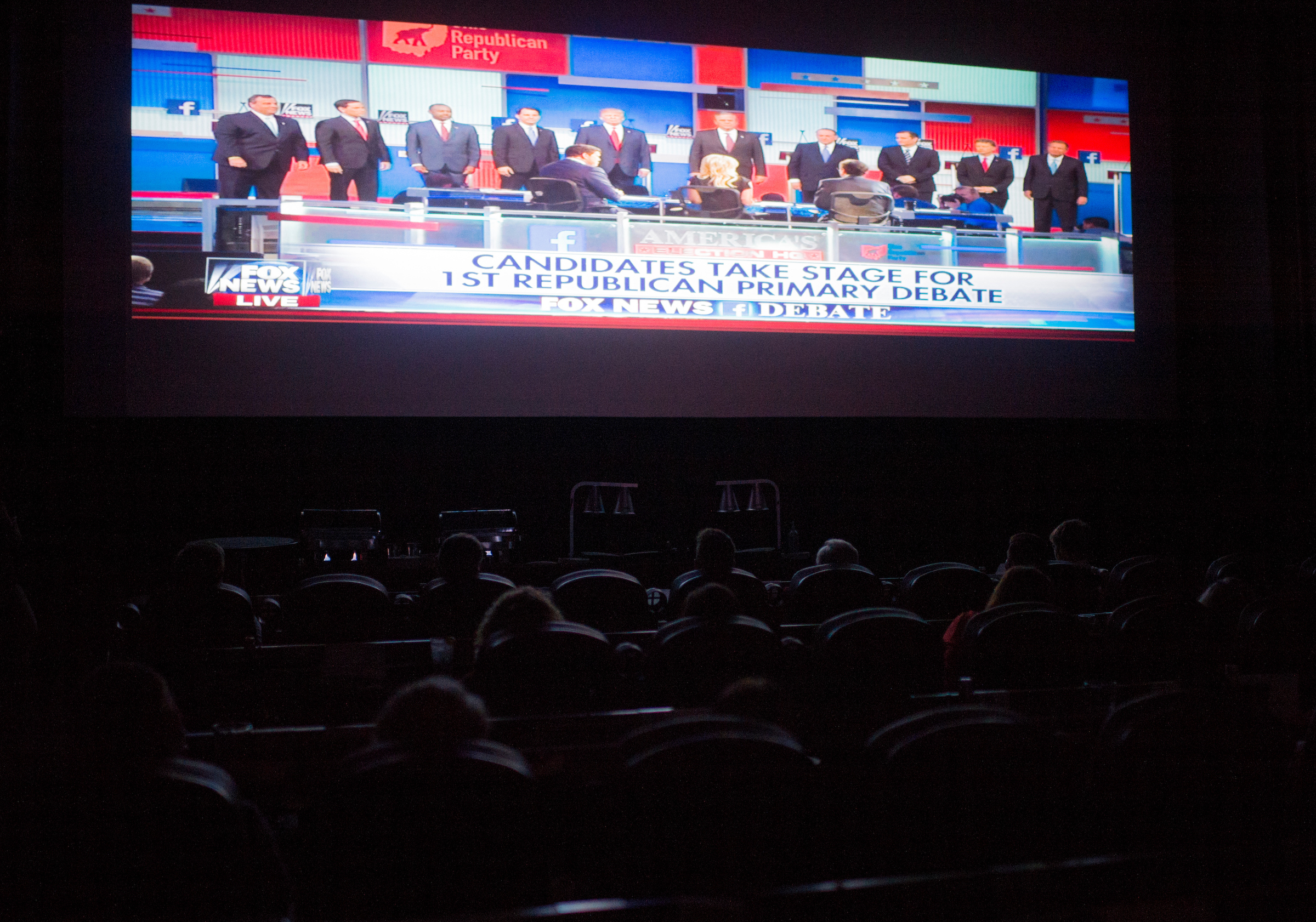 UNITED STATES - AUGUST 6: Charleston area Republicans watch the Republican primary debate at the Mount Pleasant Cinebarre theater during the Charleston County GOP debate watch party in Mount Pleasant, S.C., on Thursday, Aug. 6, 2015(Photo By Bill Clark/CQ Roll Call)