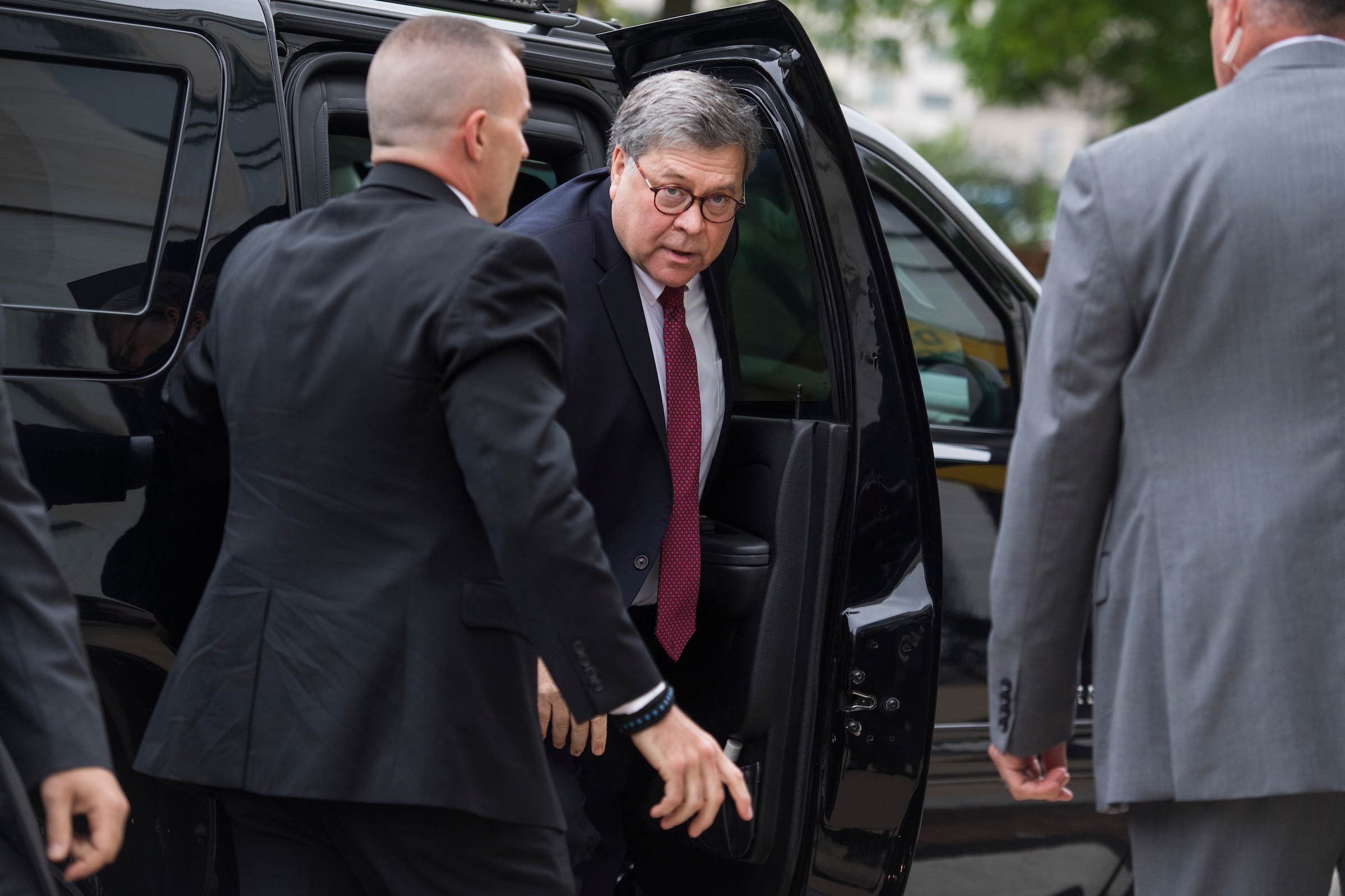 Attorney General William Barr arrives to Dirksen Building to testify before a Senate Judiciary Committee hearing titled "The Department of Justice's Investigation of Russian Interference with the 2016 Presidential Election," on Wednesday, May 1, 2019. (Tom Williams/CQ Roll Call)