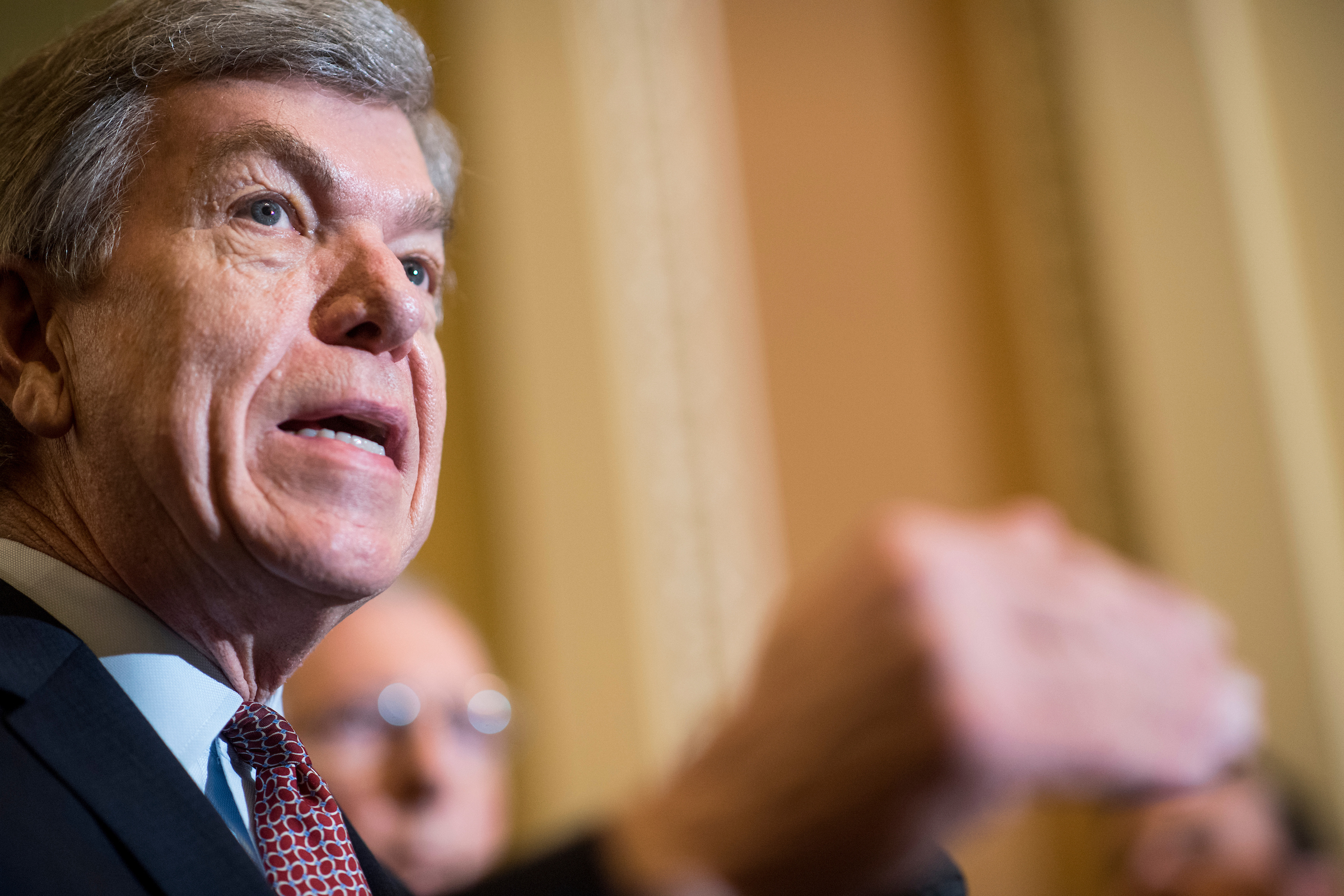 UNITED STATES - APRIL 24: Sen. Roy Blunt, R-Mo., speaks to the media in the Ohio Clock Corridor in the Capitol on Tuesday, April 24, 2018. (Photo By Bill Clark/CQ Roll Call)