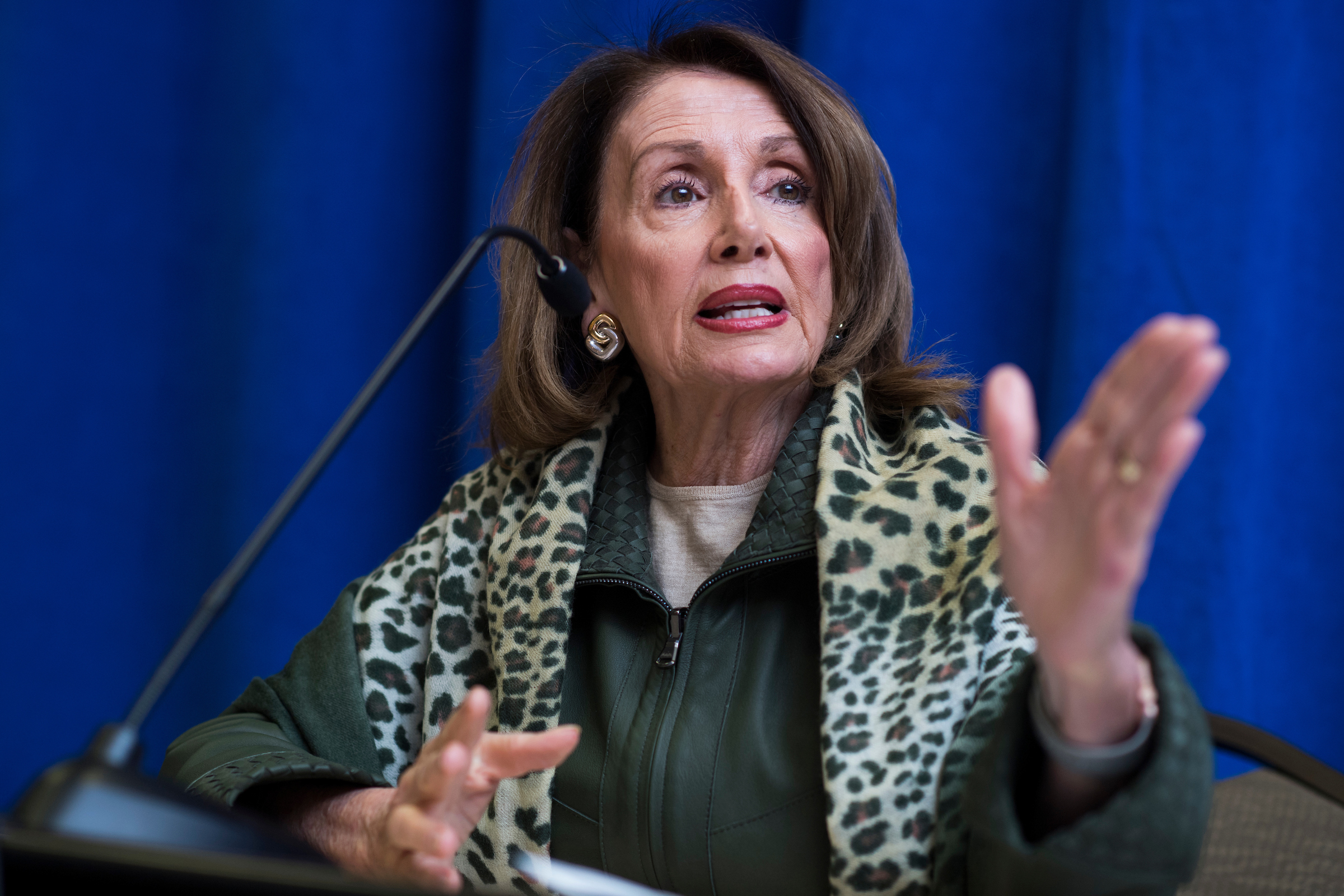 Speaker Nancy Pelosi, D-Calif., addresses the media at the House Democrats' 2019 Issues Conference at the Lansdowne Resort and Spa in Leesburg, Va. on Thursday, April 11, 2019. (Tom Williams/CQ Roll Call file photo)