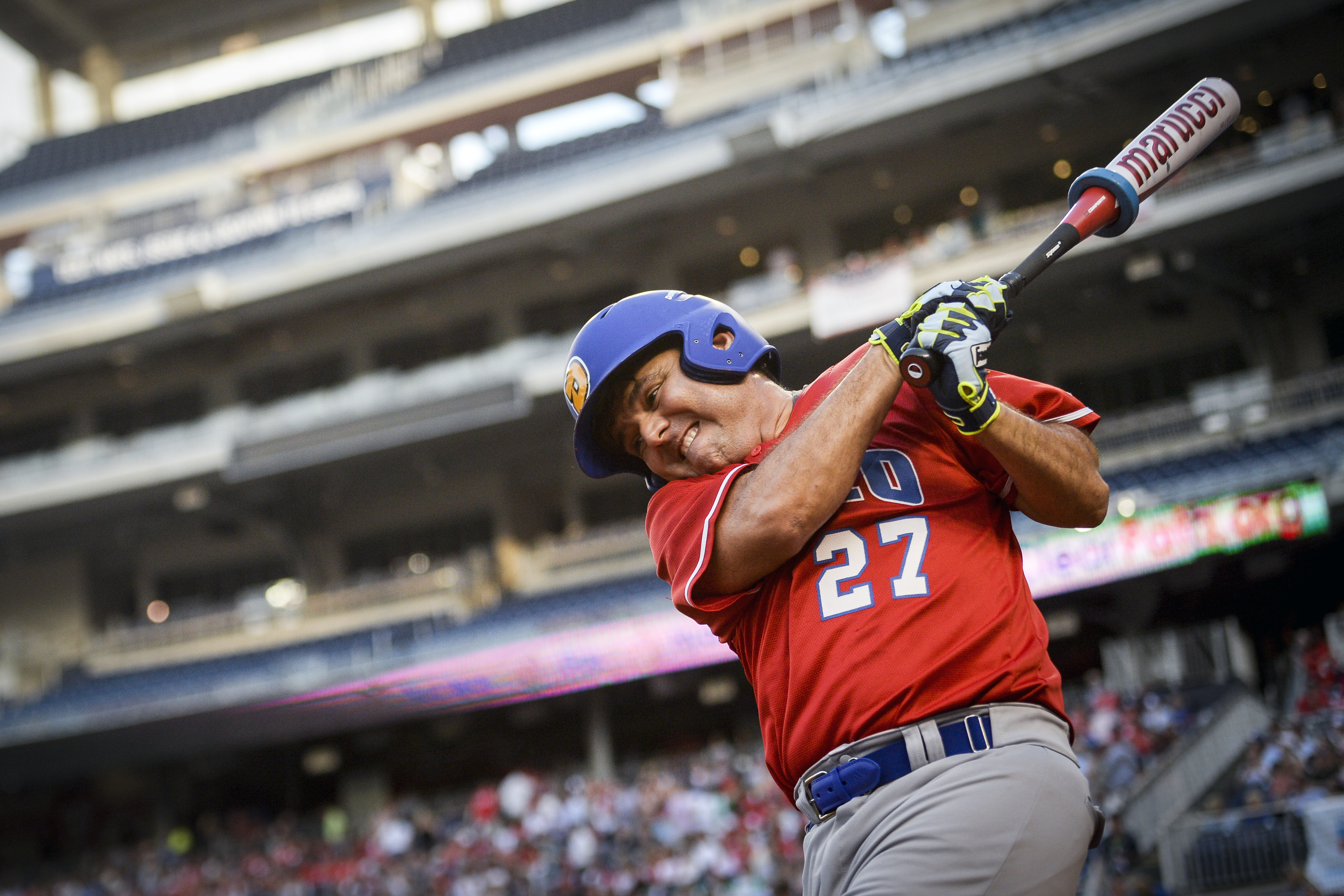 UNITED STATES - JUNE 26: Rep. Raul Ruiz, D-Calif., warms up before stepping up to the plate during the 58th annual Congressional Baseball Game at Nationals Park on Wednesday June 26, 2019. (Photo by Caroline Brehman/CQ Roll Call)