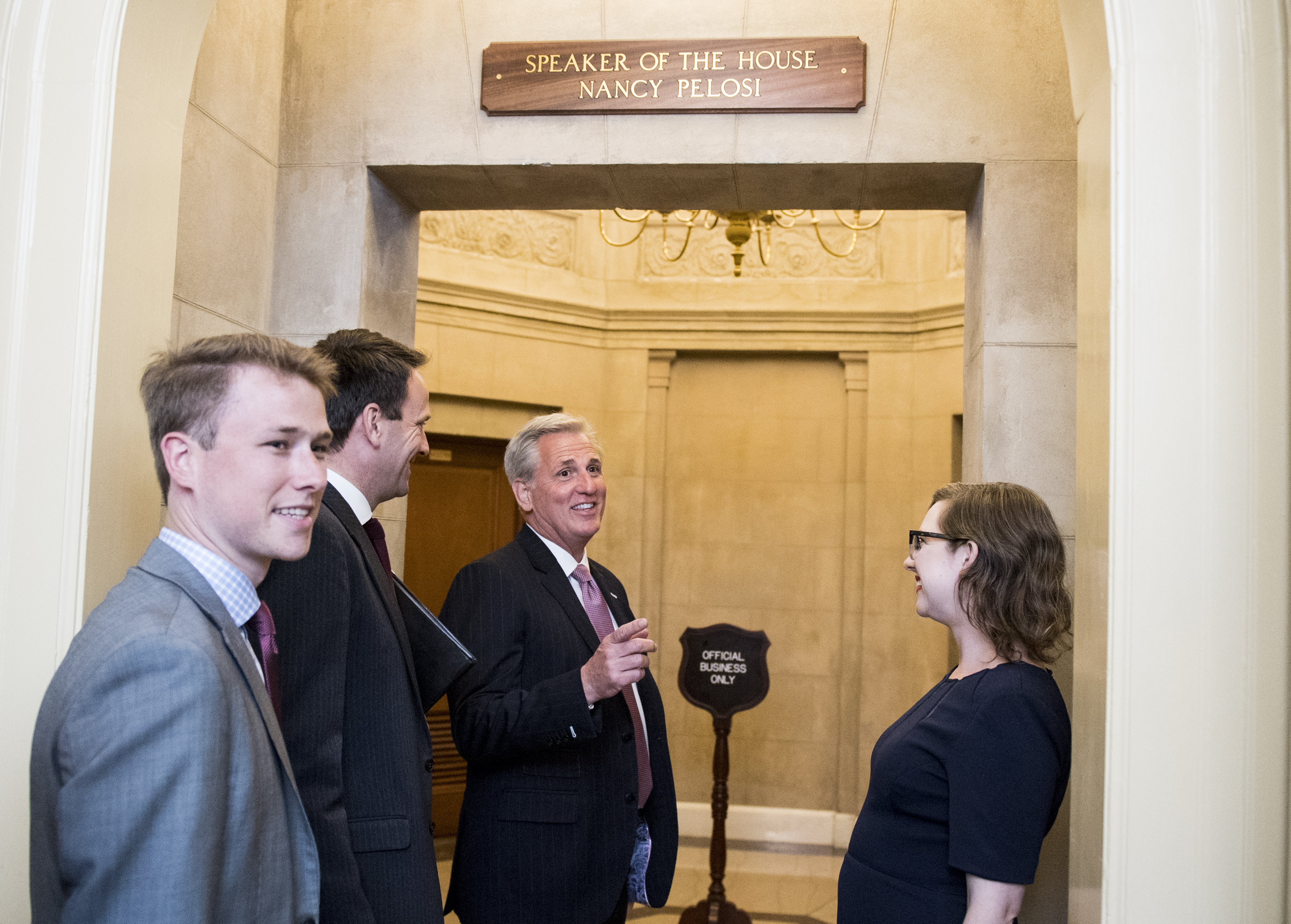 UNITED STATES - JUNE 20: House Minority Leader Kevin McCarthy, R-Calif., arrives in Speaker Pelosi’s office for the meeting with Prime Minister of Canada Justin Trudeau on Thursday, June 20, 2019. (Photo By Bill Clark/CQ Roll Call)