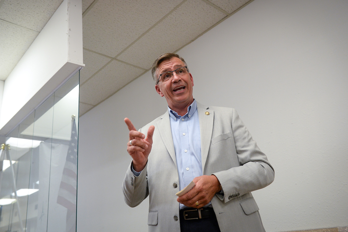 Former Illinois GOP Rep. Bobby Schilling speaks at the monthly Muscatine Republican meeting.(Caroline Brehman/CQ Roll Call)