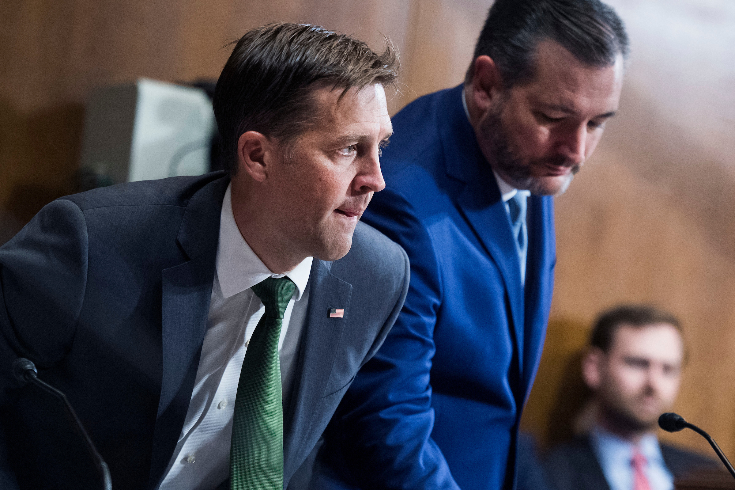 Nebraska Sen. Ben Sasse,  left, here with Texas Sen. Ted Cruz last week, faces a primary challenger as he bids for a second term. (Tom Williams/CQ Roll Call)