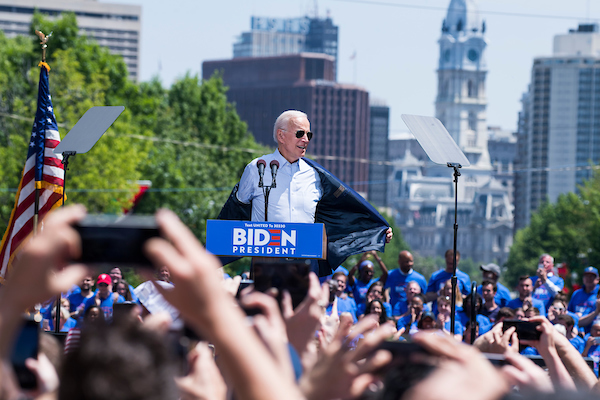 Former Vice President Joe Biden arrives for his 2020 campaign kickoff rally at the Eakins Oval in Philadelphia on May 18. (Tom Williams/CQ Roll Call file photo)