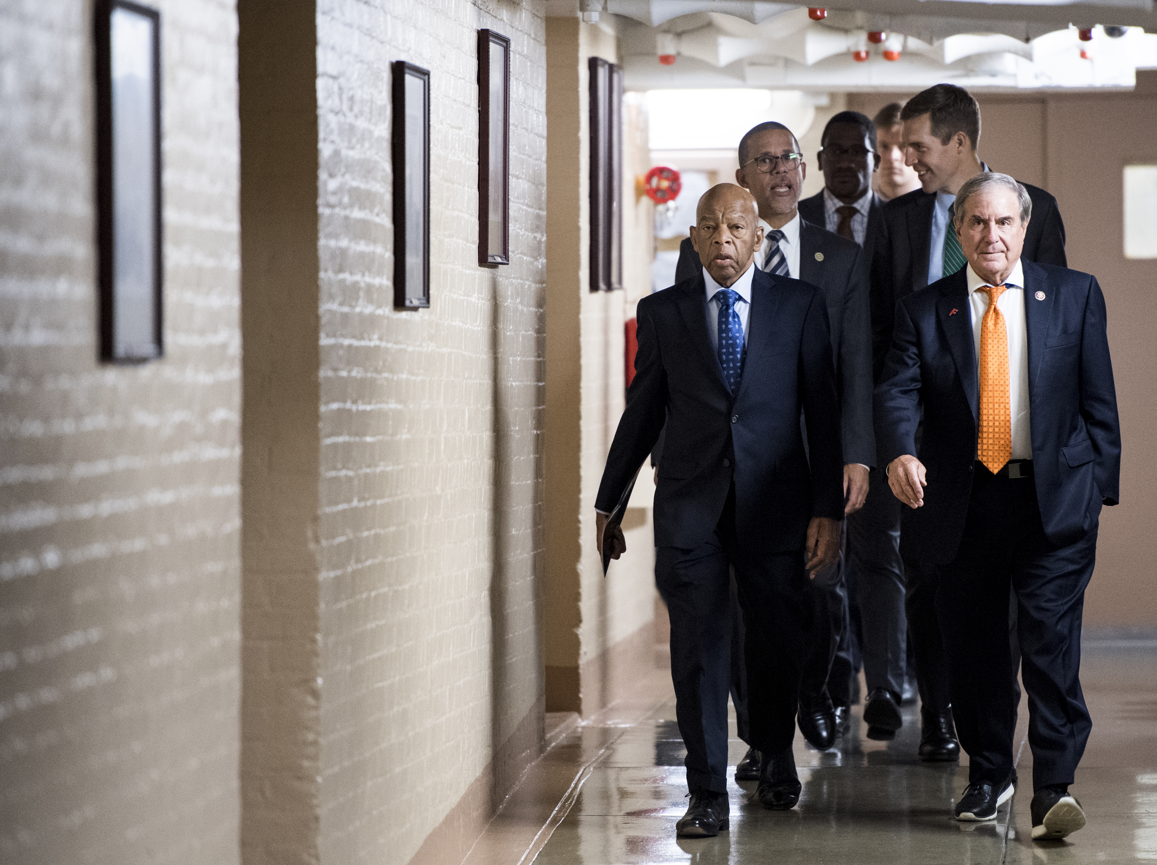 Rep. John Lewis, left, here with, from right, Reps. John Yarmuth, Conor Lamb and Anthony G. Brown, announced his support for an impeachment inquiry Tuesday. (Bill Clark/CQ Roll Call)