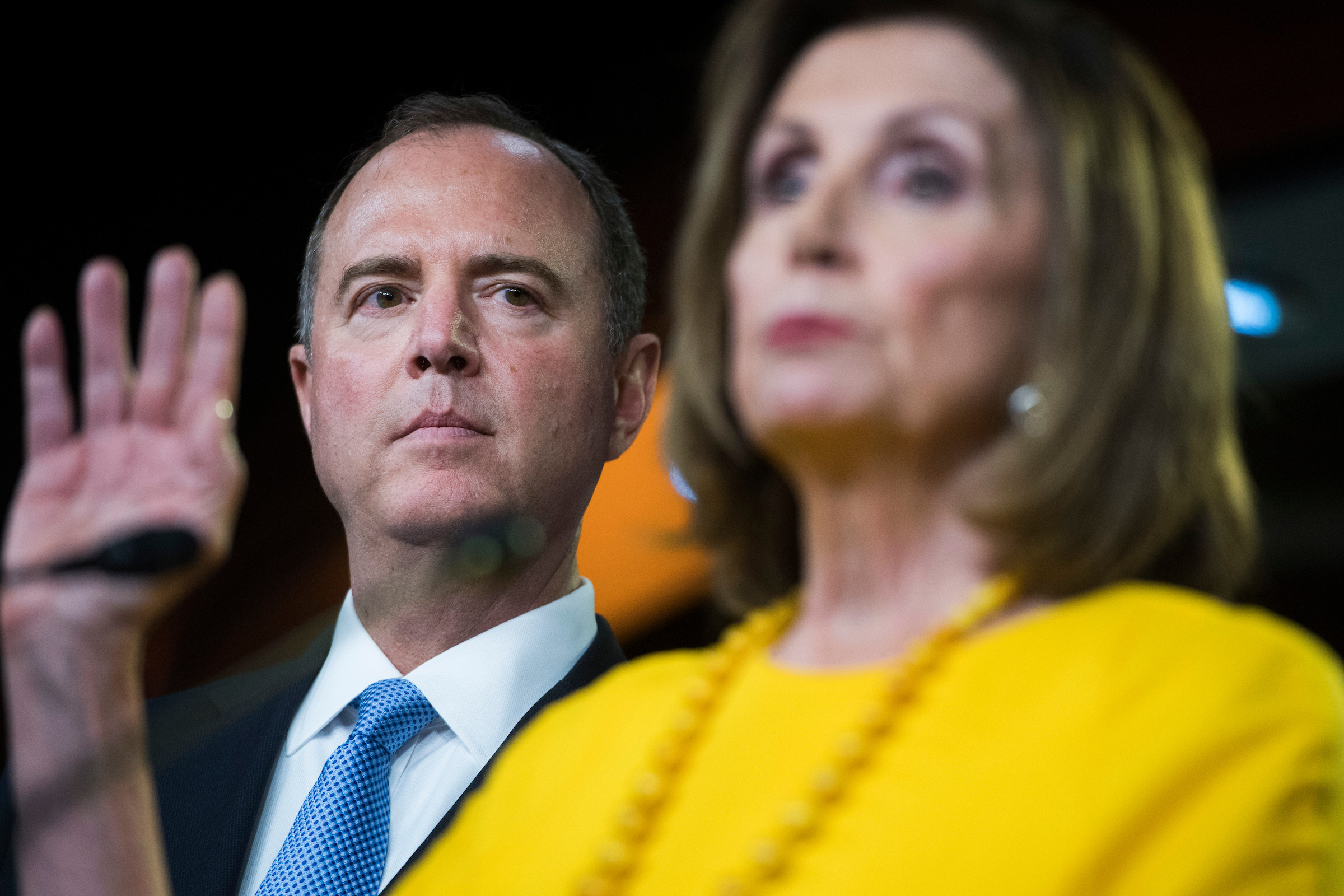 House Intelligence Committee Chairman Adam Schiff, D-Calf., and Speaker Nancy Pelosi, D-Calif., have been resistant to calls from progressives in their caucus to launching a full-throttled impeachment process. (Tom Williams/CQ Roll Call file photo)